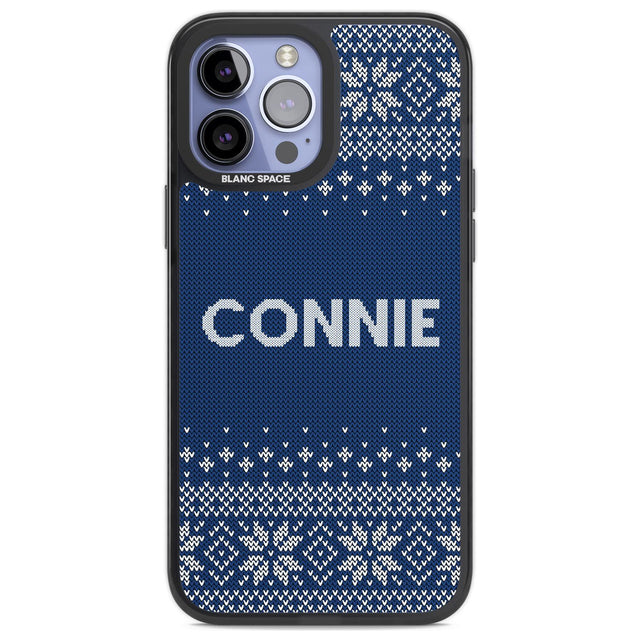 Personalised Blue Christmas Knitted Jumper Custom Phone Case iPhone 13 Pro Max / Black Impact Case,iPhone 14 Pro Max / Black Impact Case Blanc Space