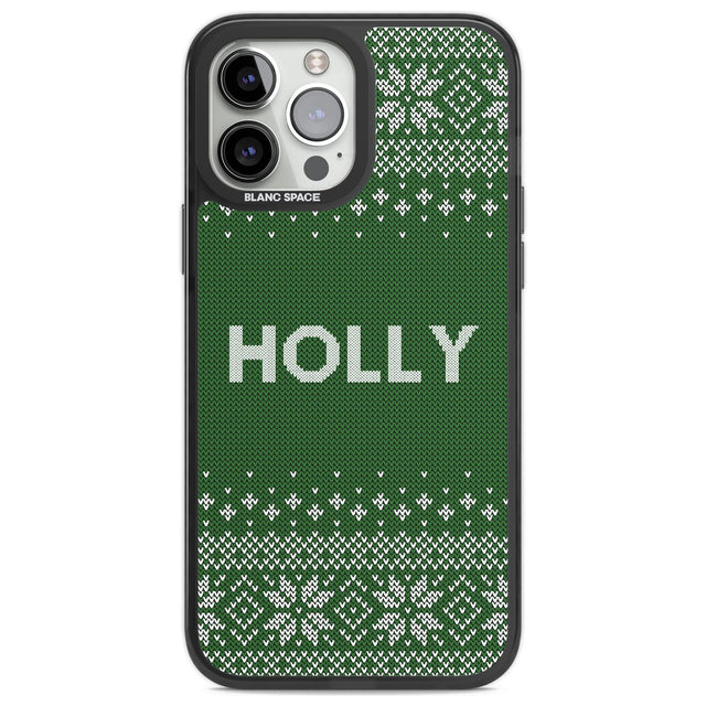 Personalised Green Christmas Knitted Jumper Custom Phone Case iPhone 13 Pro Max / Black Impact Case,iPhone 14 Pro Max / Black Impact Case Blanc Space