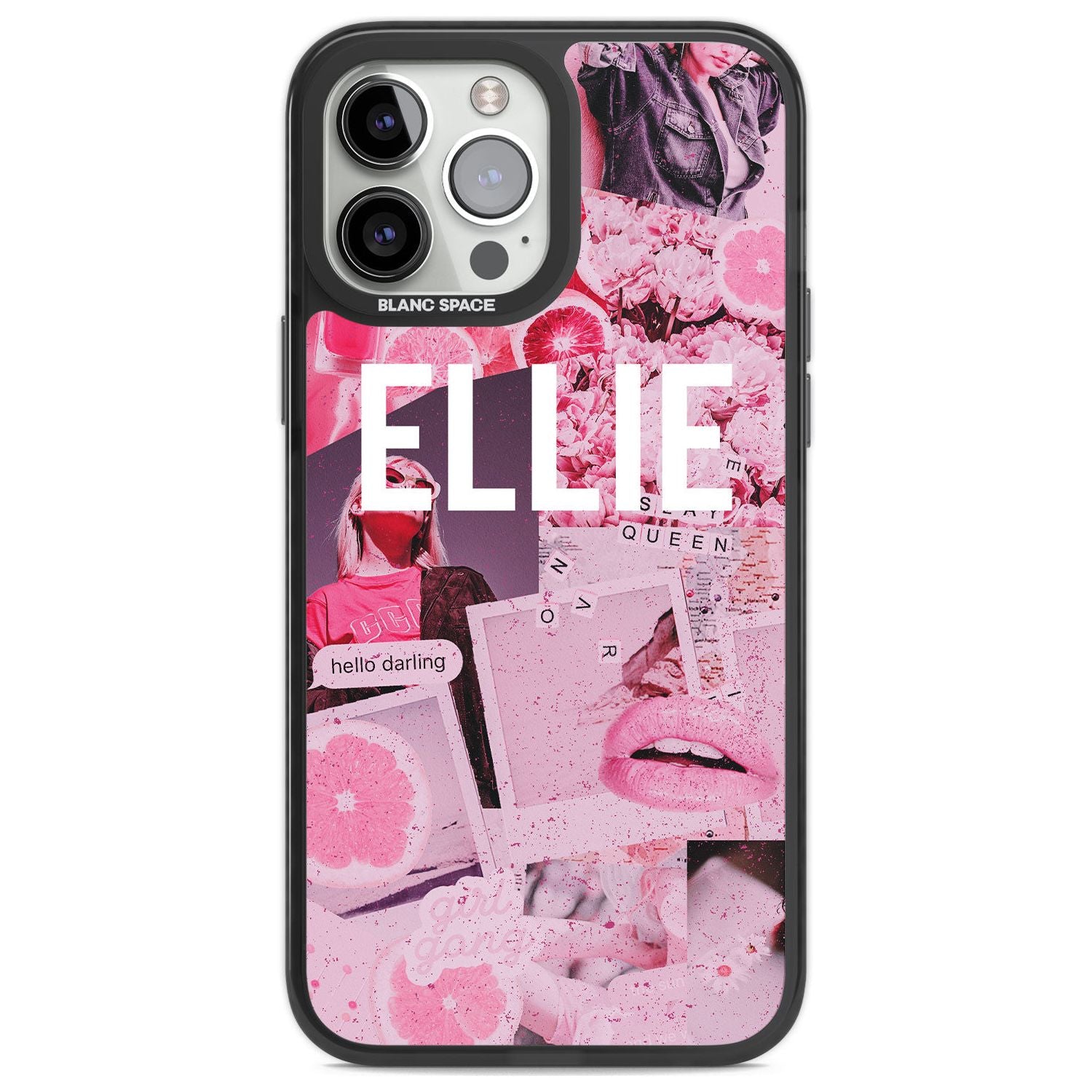 Personalised Sweet Pink Fashion Collage Custom Phone Case iPhone 13 Pro Max / Black Impact Case,iPhone 14 Pro Max / Black Impact Case Blanc Space