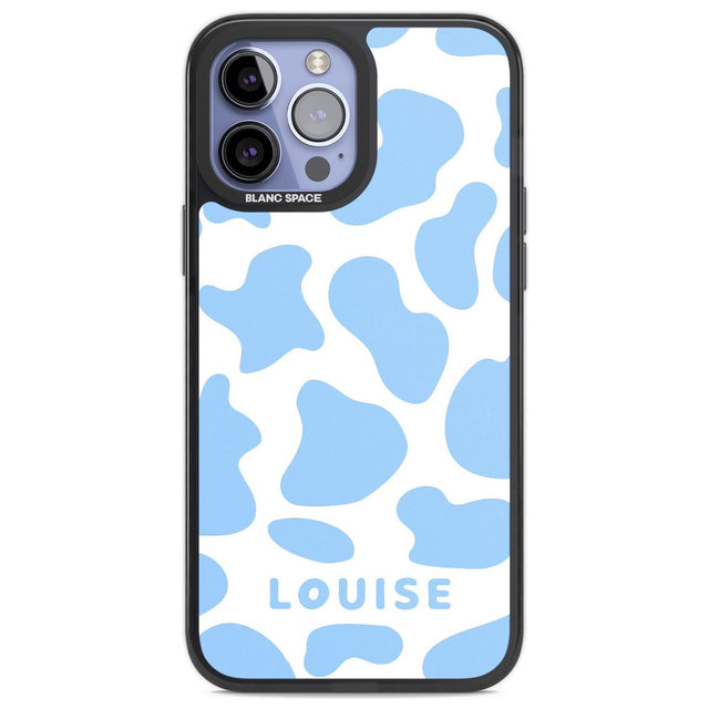 Personalised Blue and White Cow Print Custom Phone Case iPhone 13 Pro Max / Black Impact Case,iPhone 14 Pro Max / Black Impact Case Blanc Space