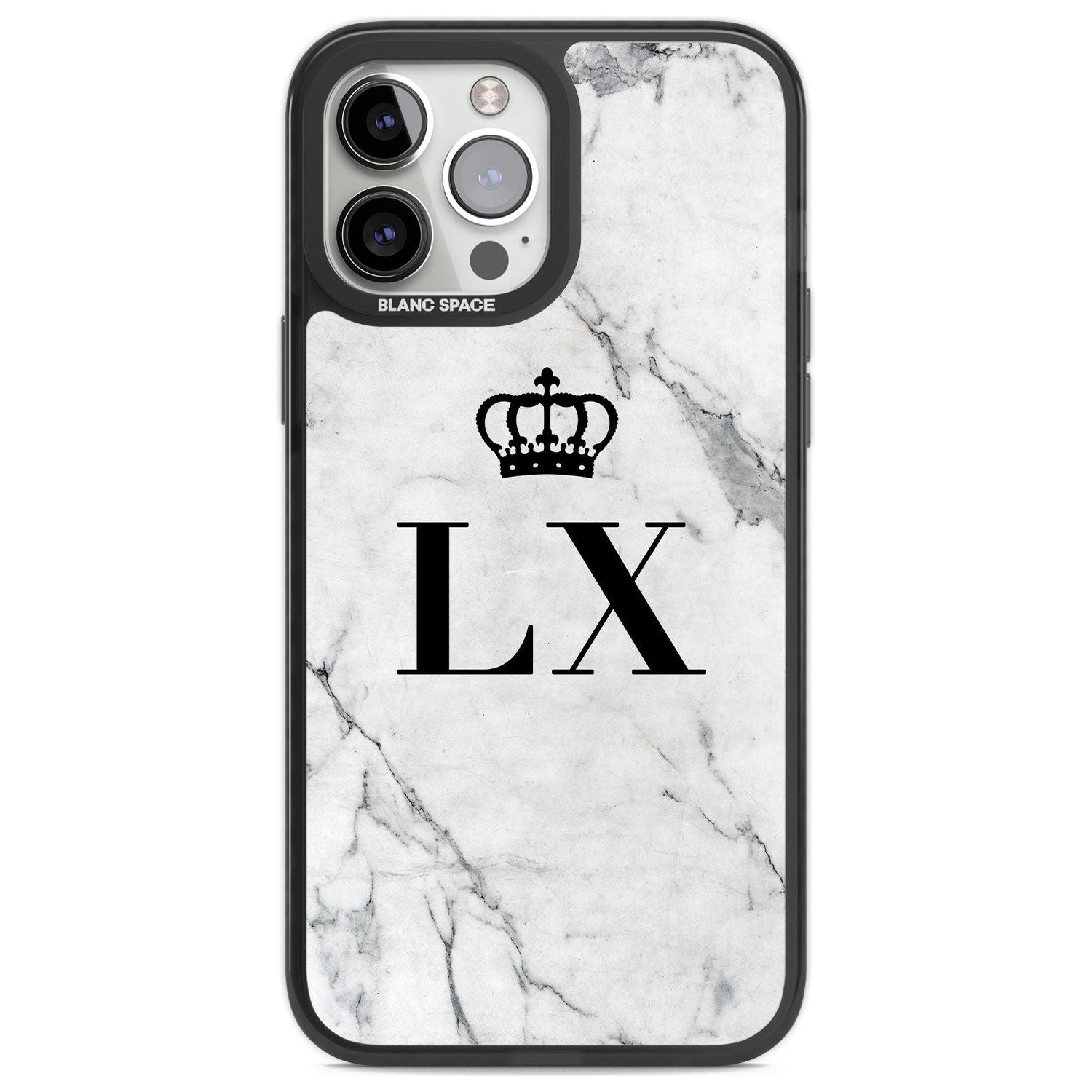 Personalised Initials with Crown on White Marble Custom Phone Case iPhone 13 Pro Max / Black Impact Case,iPhone 14 Pro Max / Black Impact Case Blanc Space