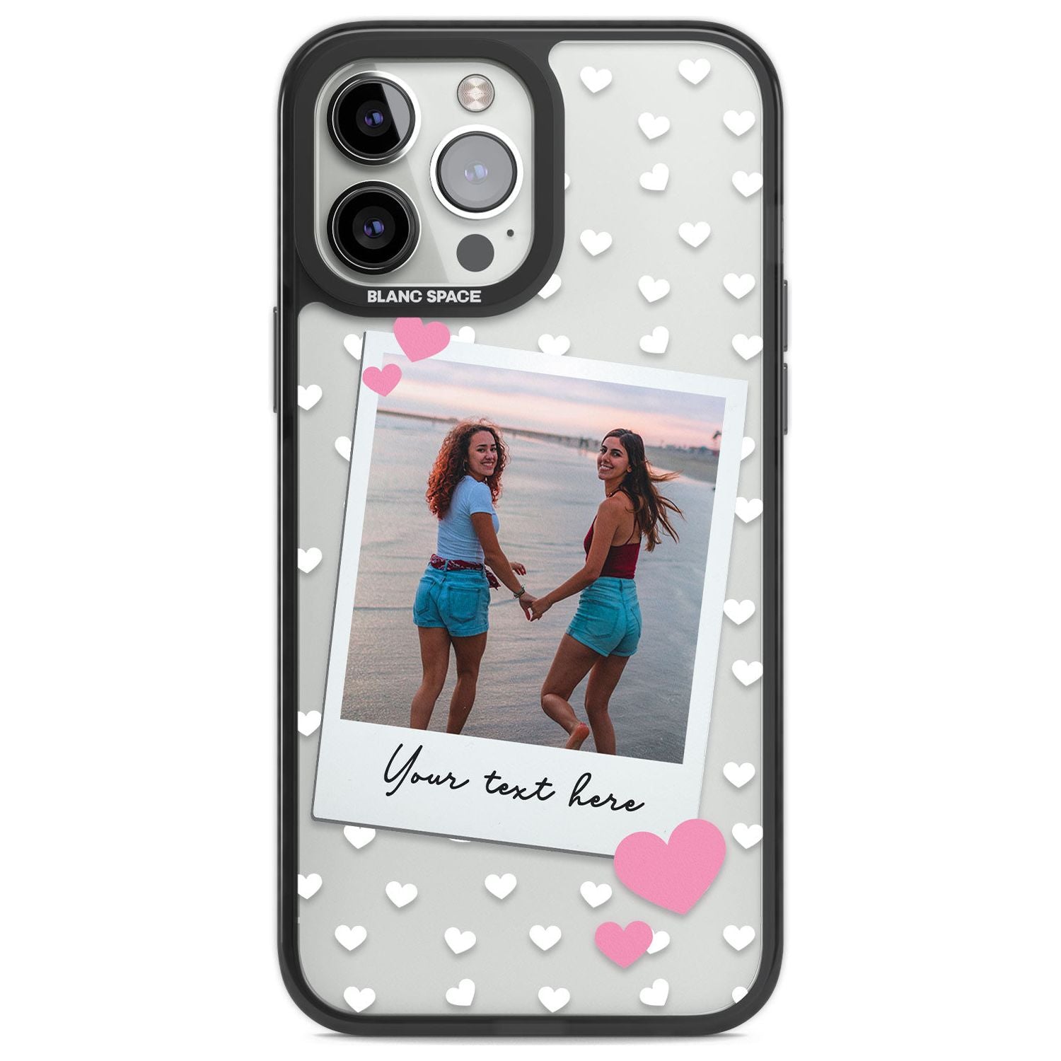 Personalised Instant Film & Hearts Photo Custom Phone Case iPhone 13 Pro Max / Black Impact Case,iPhone 14 Pro Max / Black Impact Case Blanc Space