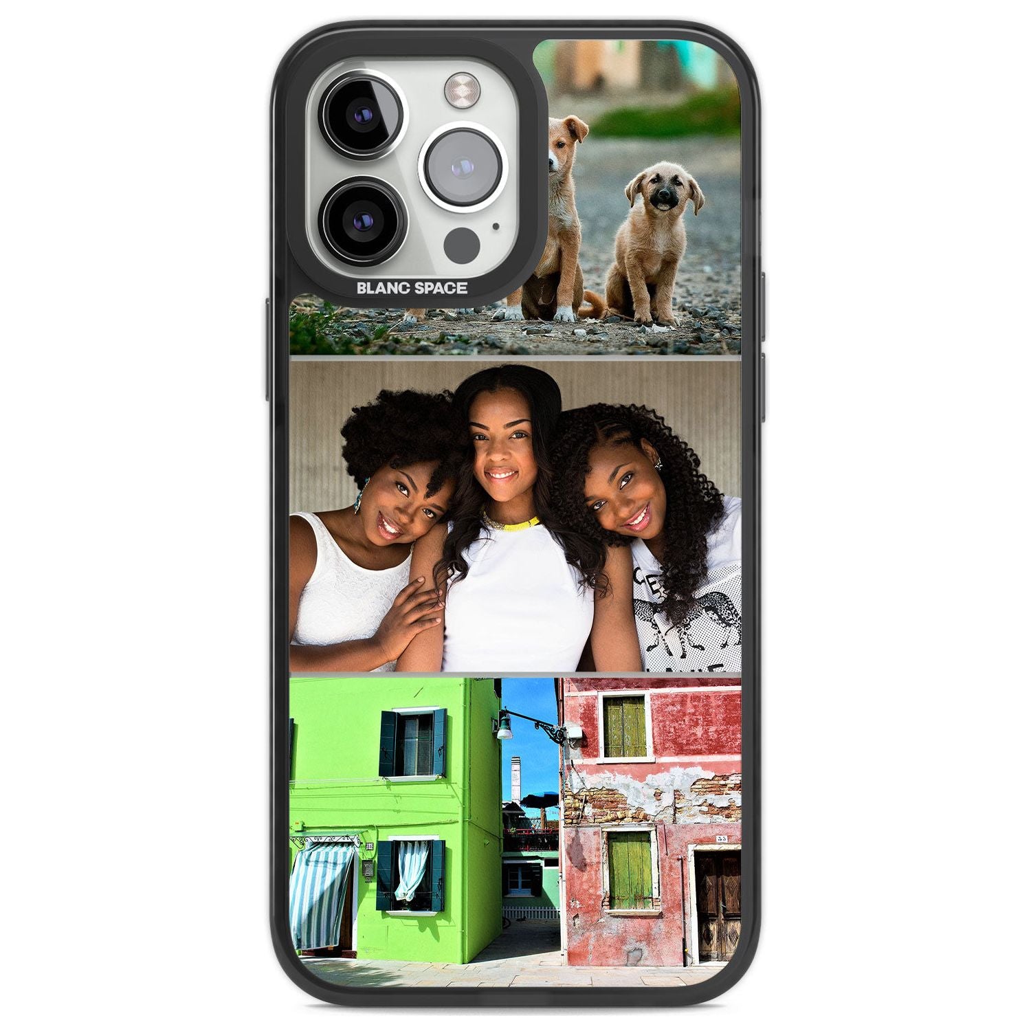 Personalised 3 Photo Grid Custom Phone Case iPhone 13 Pro Max / Black Impact Case,iPhone 14 Pro Max / Black Impact Case Blanc Space