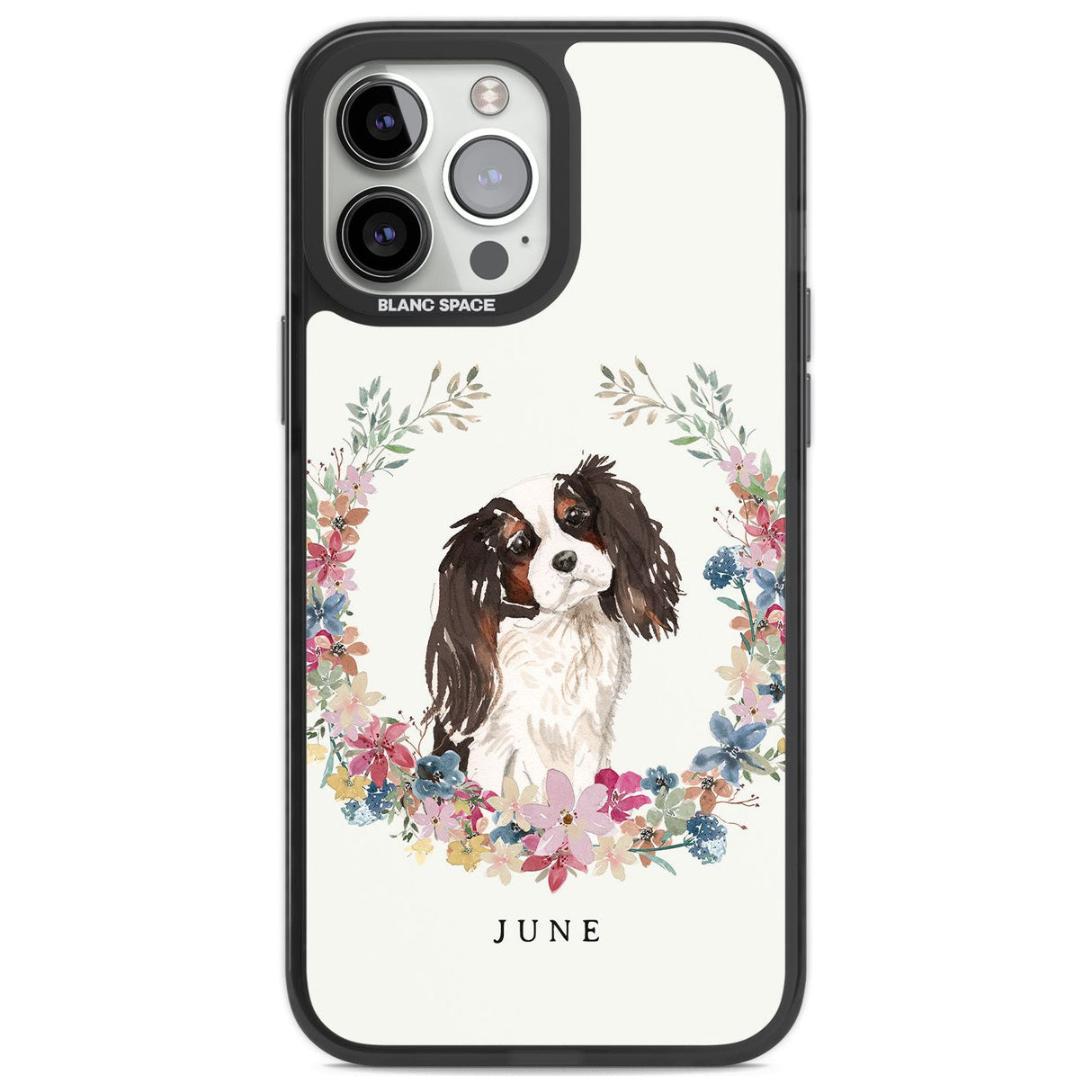 Personalised Tri Coloured King Charles Watercolour Dog Portrait Custom Phone Case iPhone 13 Pro Max / Black Impact Case,iPhone 14 Pro Max / Black Impact Case Blanc Space