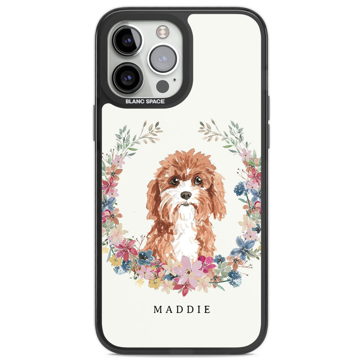 Personalised Cavapoo - Watercolour Dog Portrait Custom Phone Case iPhone 13 Pro Max / Black Impact Case,iPhone 14 Pro Max / Black Impact Case Blanc Space