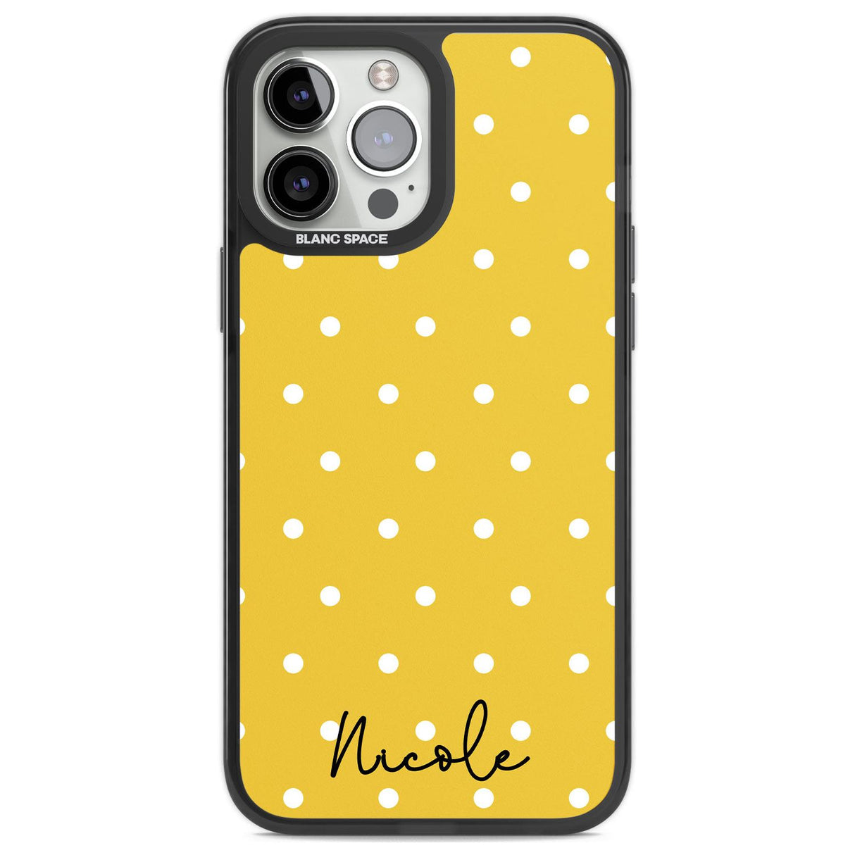 Personalised Yellow Polka Dot Custom Phone Case iPhone 13 Pro Max / Black Impact Case,iPhone 14 Pro Max / Black Impact Case Blanc Space