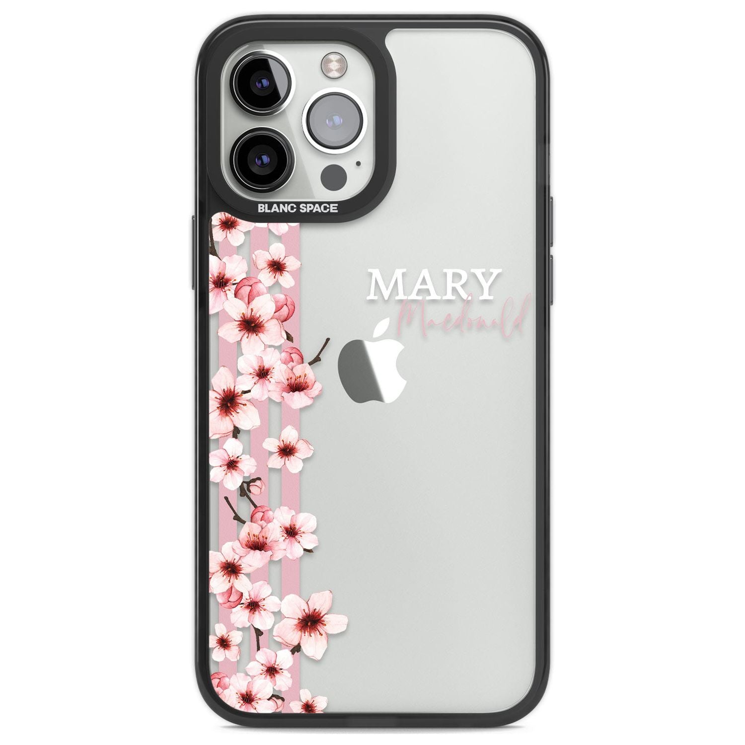 Personalised Cherry Blossoms & Stripes Custom Phone Case iPhone 13 Pro Max / Black Impact Case,iPhone 14 Pro Max / Black Impact Case Blanc Space