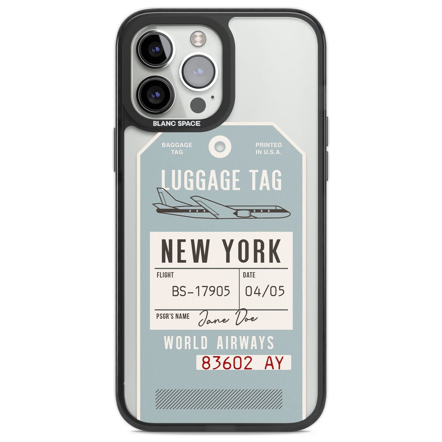 Personalised Vintage USA Luggage Tag Custom Phone Case iPhone 13 Pro Max / Black Impact Case,iPhone 14 Pro Max / Black Impact Case Blanc Space