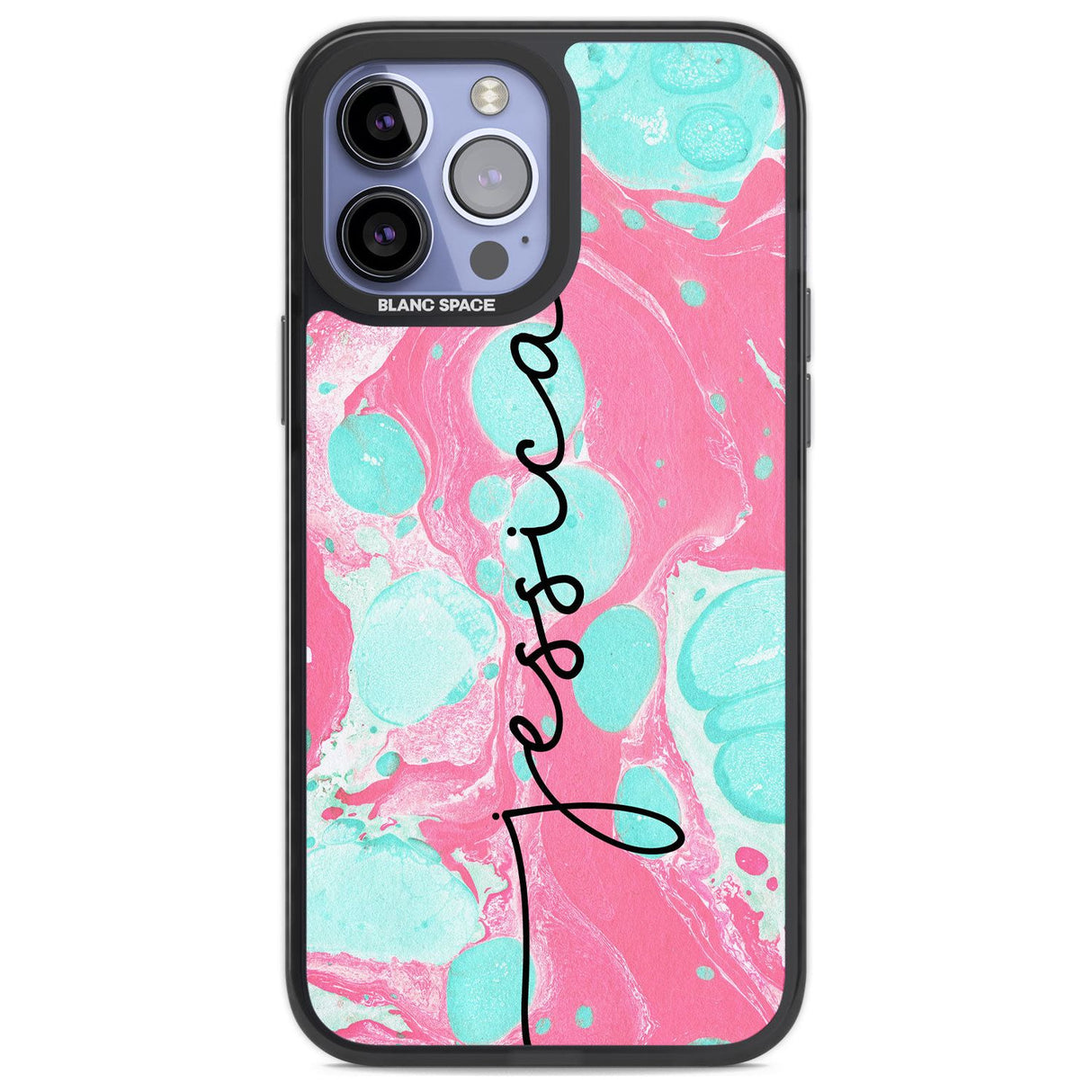 Personalised Turquoise & Pink - Marbled Custom Phone Case iPhone 13 Pro Max / Black Impact Case,iPhone 14 Pro Max / Black Impact Case Blanc Space