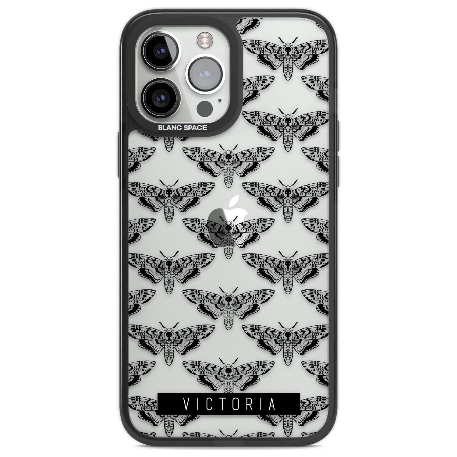 Personalised Hawk Moth Pattern Custom Phone Case iPhone 13 Pro Max / Black Impact Case,iPhone 14 Pro Max / Black Impact Case Blanc Space