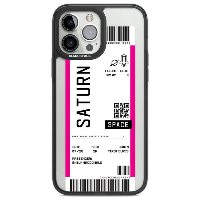 Personalised Saturn Space Travel Ticket Custom Phone Case iPhone 13 Pro Max / Black Impact Case,iPhone 14 Pro Max / Black Impact Case Blanc Space