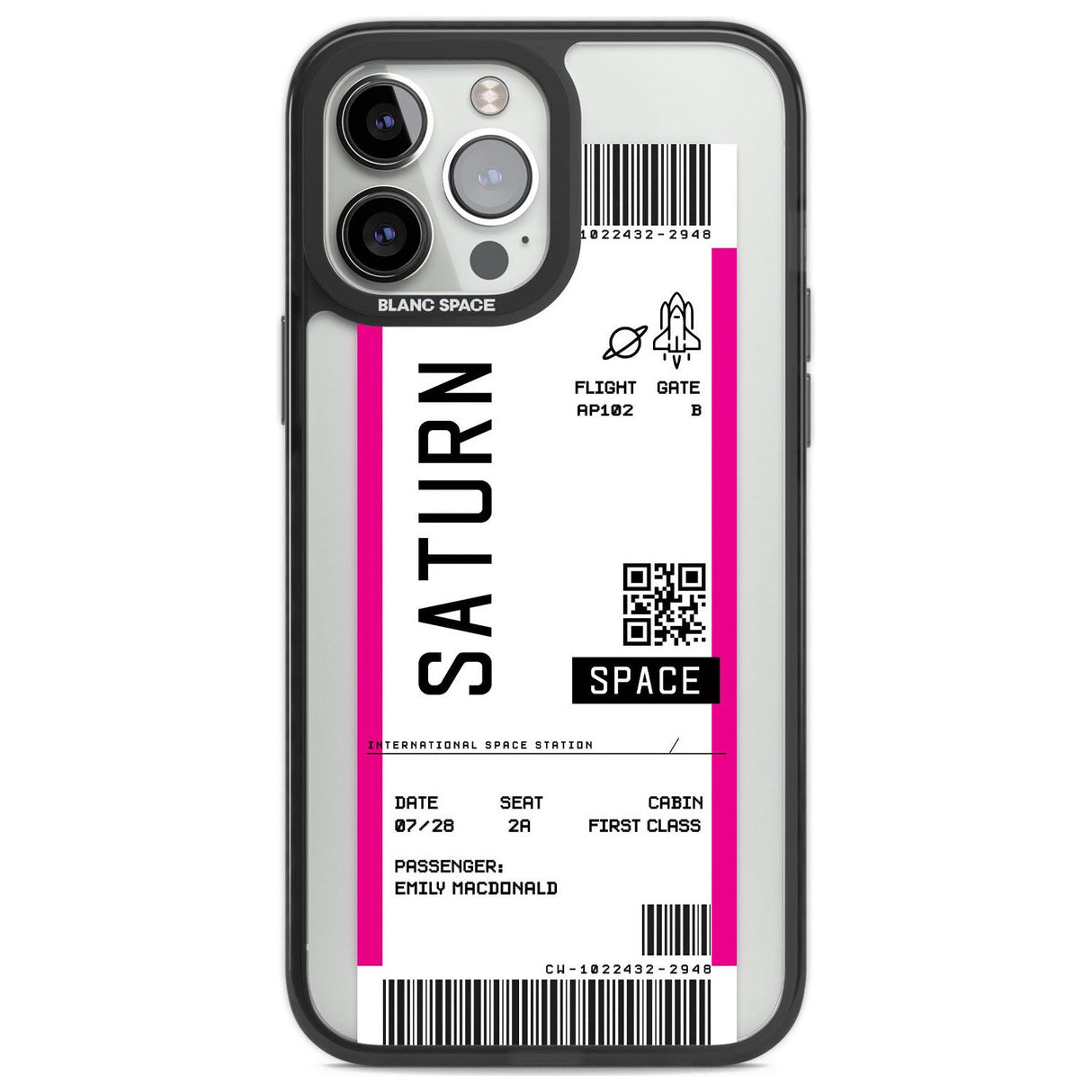 Personalised Saturn Space Travel Ticket Custom Phone Case iPhone 13 Pro Max / Black Impact Case,iPhone 14 Pro Max / Black Impact Case Blanc Space