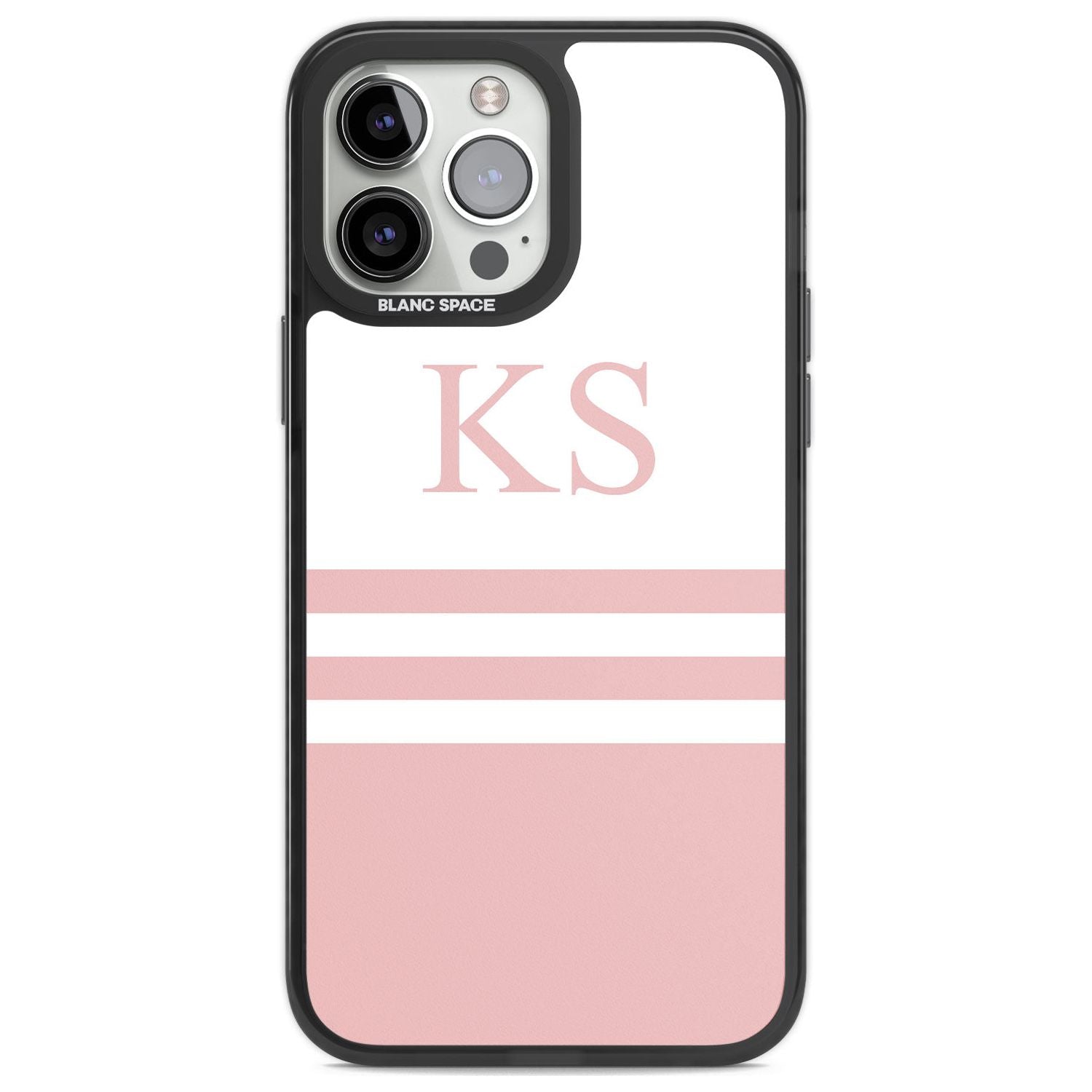 Personalised Minimal Pink Stripes & Initials Custom Phone Case iPhone 13 Pro Max / Black Impact Case,iPhone 14 Pro Max / Black Impact Case Blanc Space