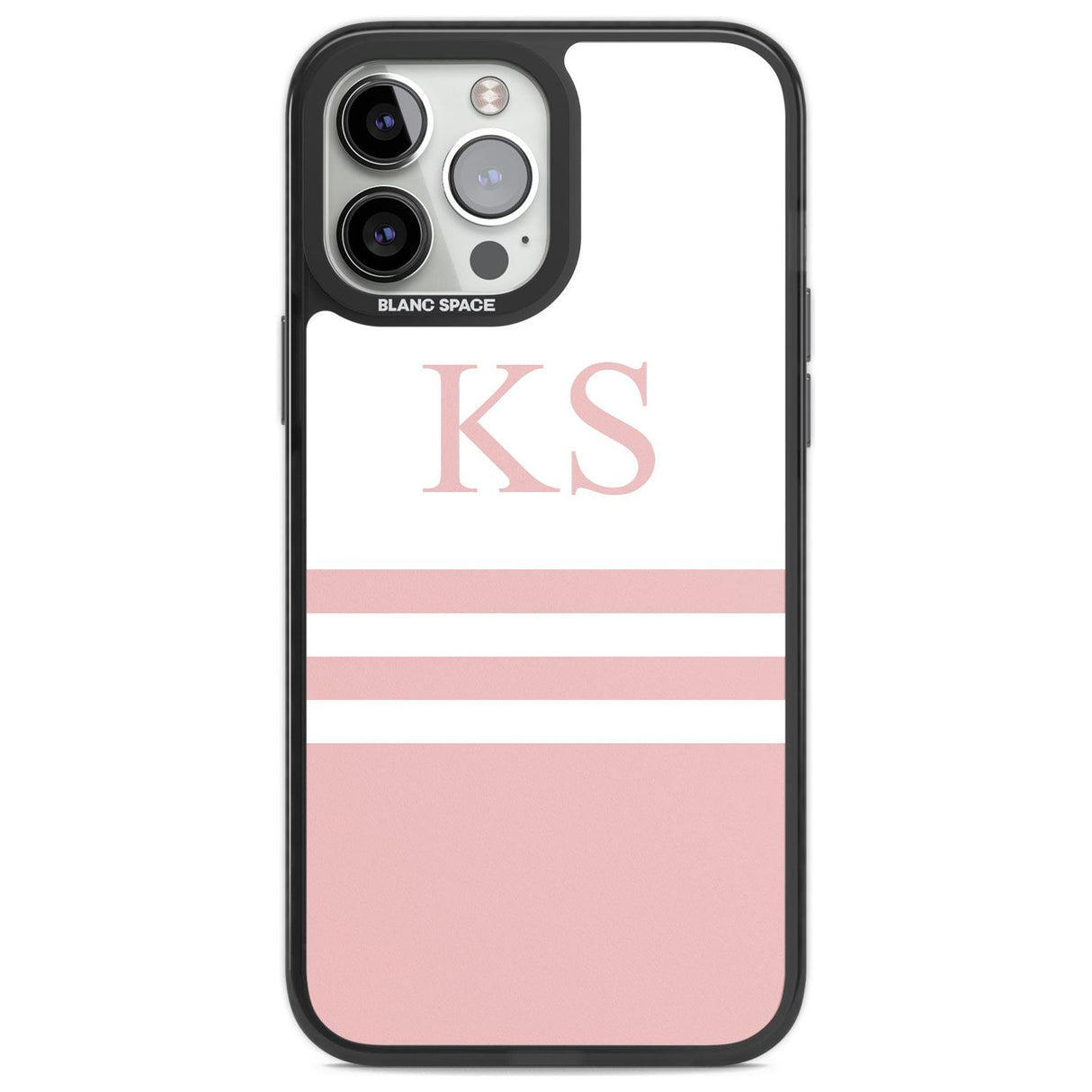 Personalised Minimal Pink Stripes & Initials Custom Phone Case iPhone 13 Pro Max / Black Impact Case,iPhone 14 Pro Max / Black Impact Case Blanc Space