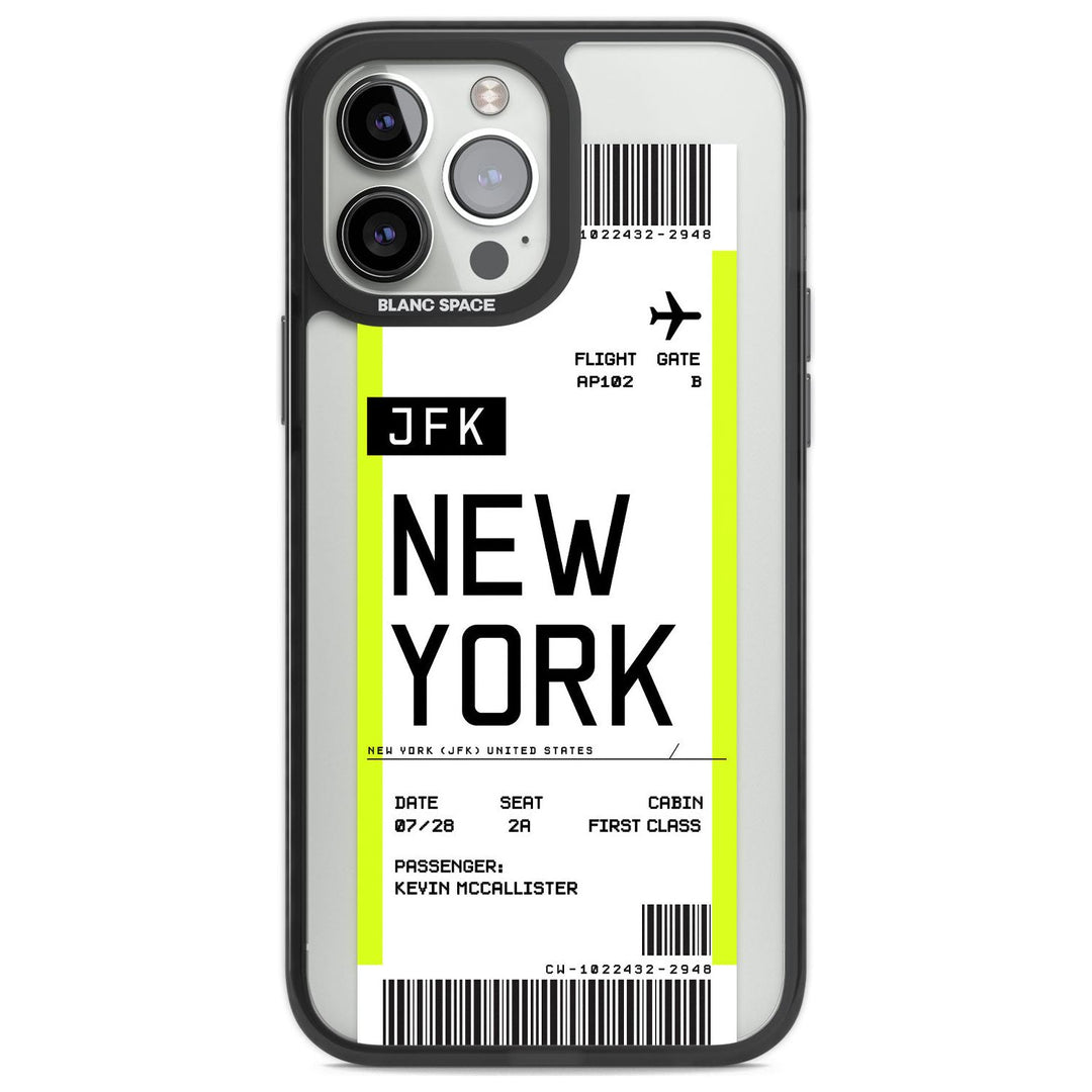 Personalised New York Boarding Pass iPhone Case Blanc Space