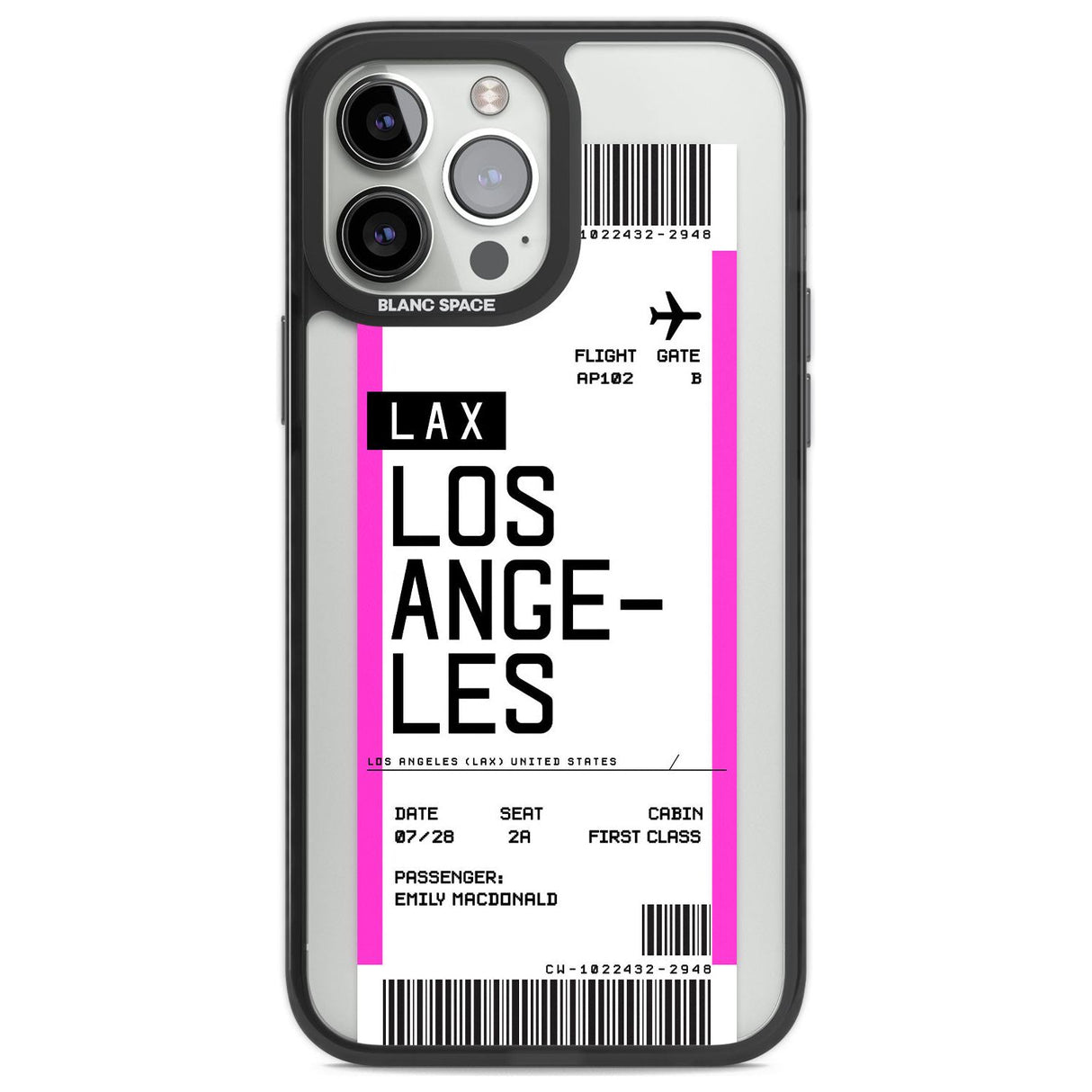 Personalised Los Angeles Boarding Pass Custom Phone Case iPhone 13 Pro Max / Black Impact Case,iPhone 14 Pro Max / Black Impact Case Blanc Space