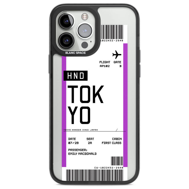 Personalised Tokyo Boarding Pass Custom Phone Case iPhone 13 Pro Max / Black Impact Case,iPhone 14 Pro Max / Black Impact Case Blanc Space
