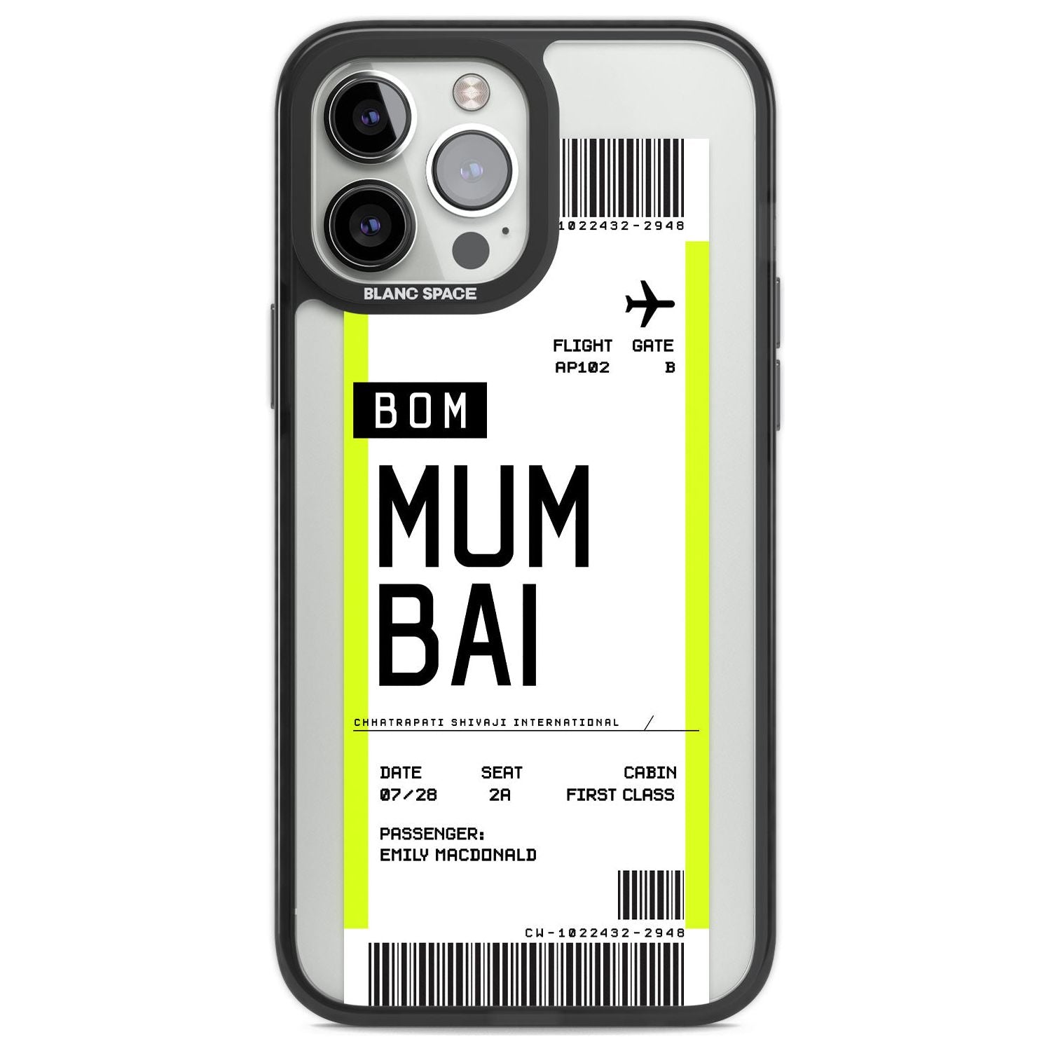 Personalised Mumbai Boarding Pass Custom Phone Case iPhone 13 Pro Max / Black Impact Case,iPhone 14 Pro Max / Black Impact Case Blanc Space