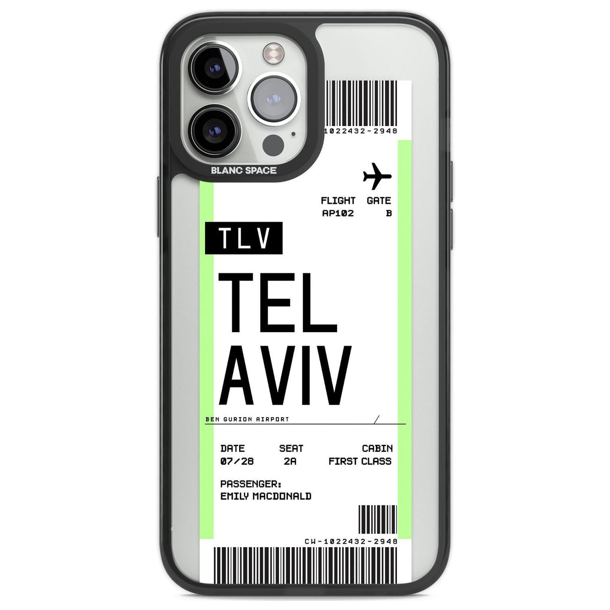 Personalised Tel Aviv Boarding Pass Custom Phone Case iPhone 13 Pro Max / Black Impact Case,iPhone 14 Pro Max / Black Impact Case Blanc Space