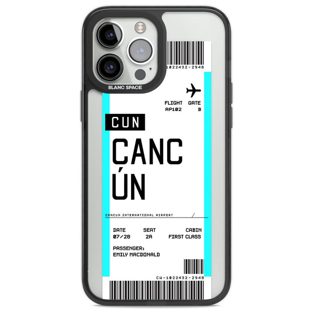 Personalised Cancún Boarding Pass Custom Phone Case iPhone 13 Pro Max / Black Impact Case,iPhone 14 Pro Max / Black Impact Case Blanc Space