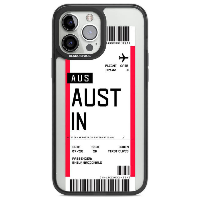Personalised Austin Boarding Pass Custom Phone Case iPhone 13 Pro Max / Black Impact Case,iPhone 14 Pro Max / Black Impact Case Blanc Space