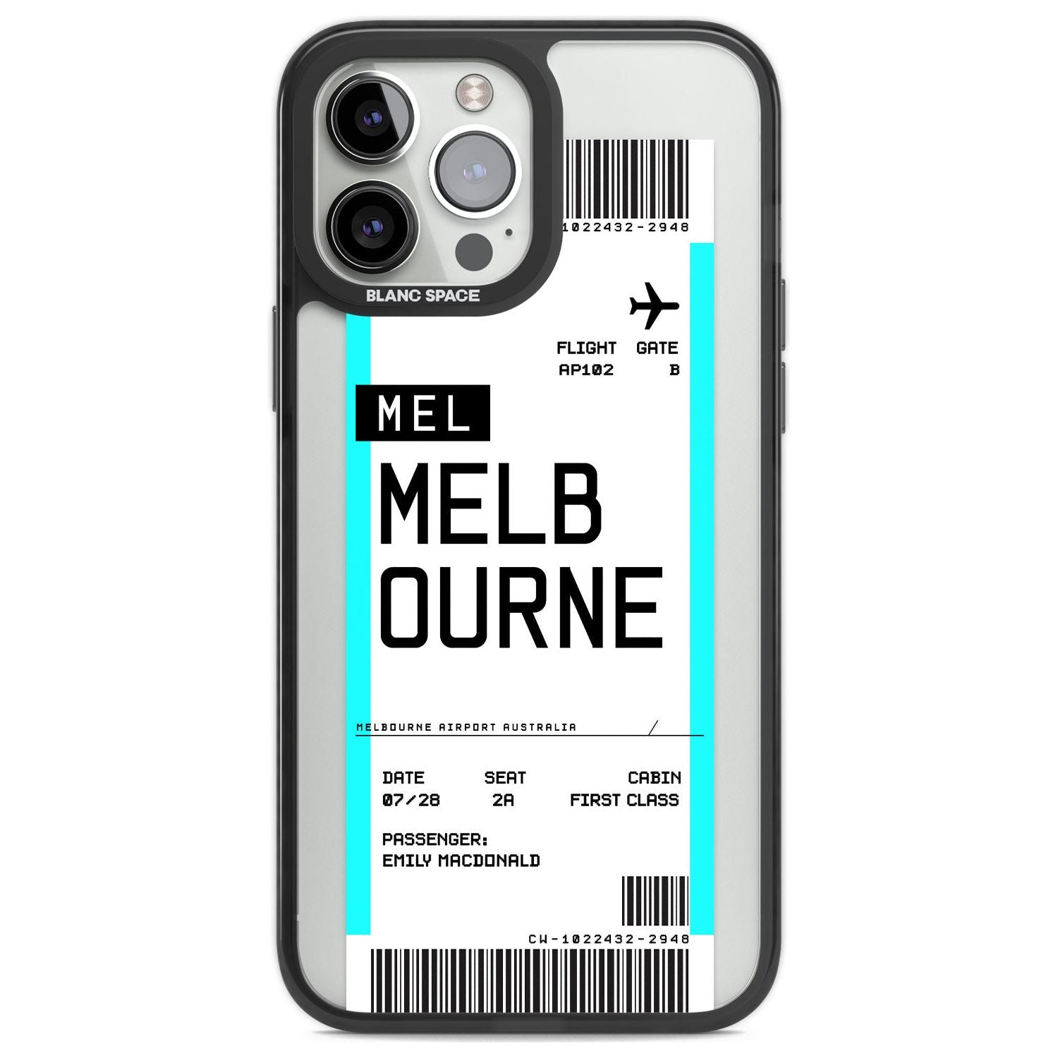 Personalised Melbourne Boarding Pass Custom Phone Case iPhone 13 Pro Max / Black Impact Case,iPhone 14 Pro Max / Black Impact Case Blanc Space