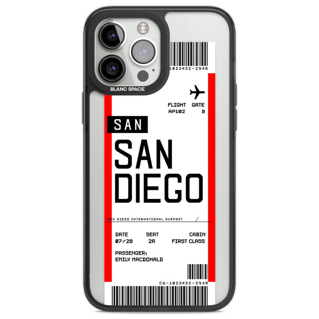 Personalised San Diego Boarding Pass Custom Phone Case iPhone 13 Pro Max / Black Impact Case,iPhone 14 Pro Max / Black Impact Case Blanc Space