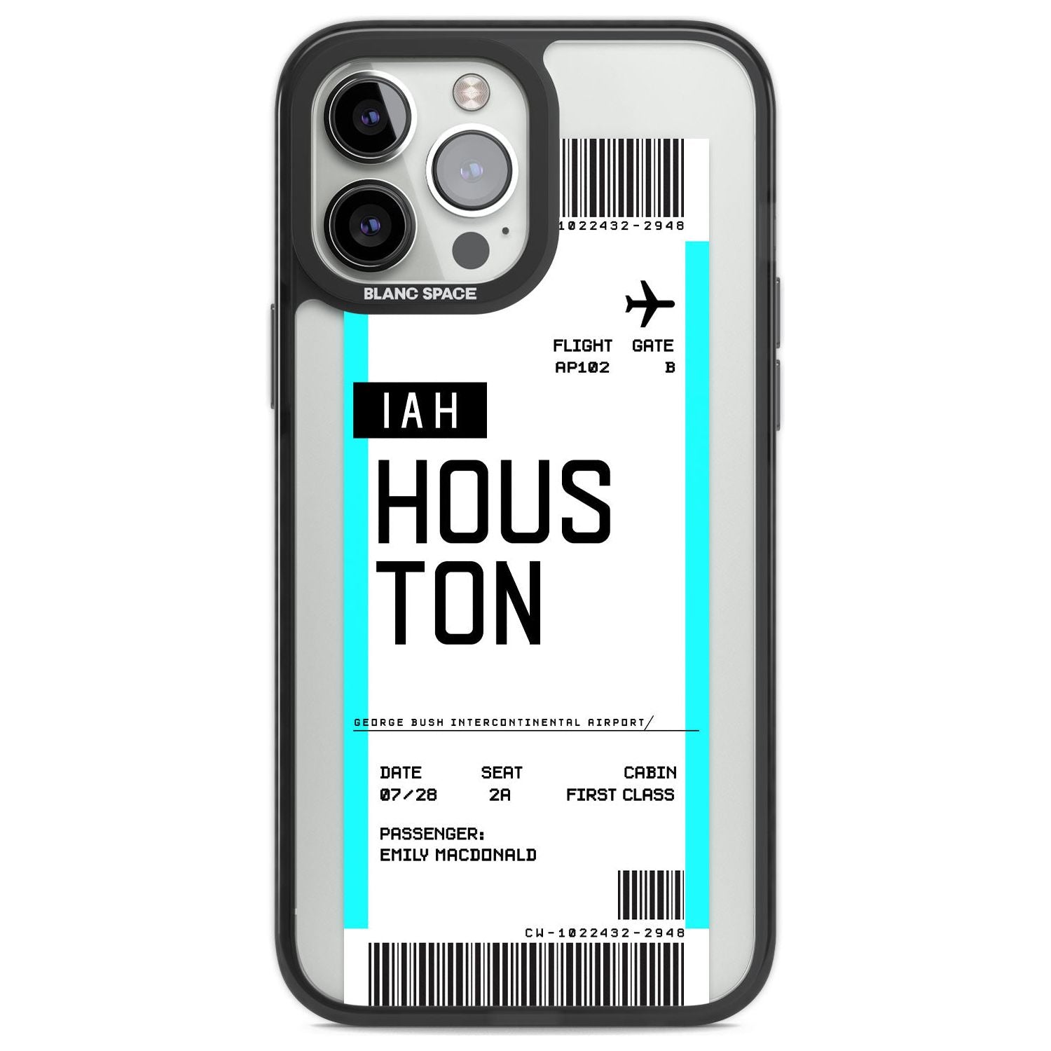 Personalised Houston Boarding Pass Custom Phone Case iPhone 13 Pro Max / Black Impact Case,iPhone 14 Pro Max / Black Impact Case Blanc Space
