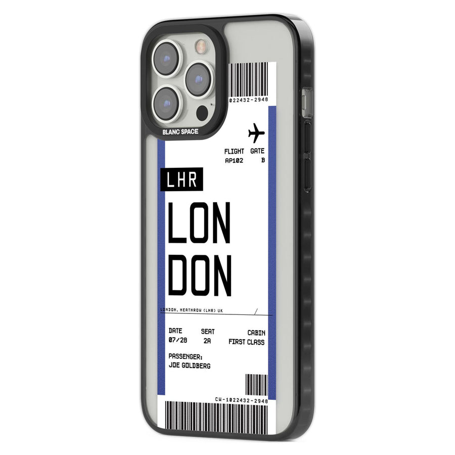 Personalised London Boarding Pass iPhone Case Blanc Space