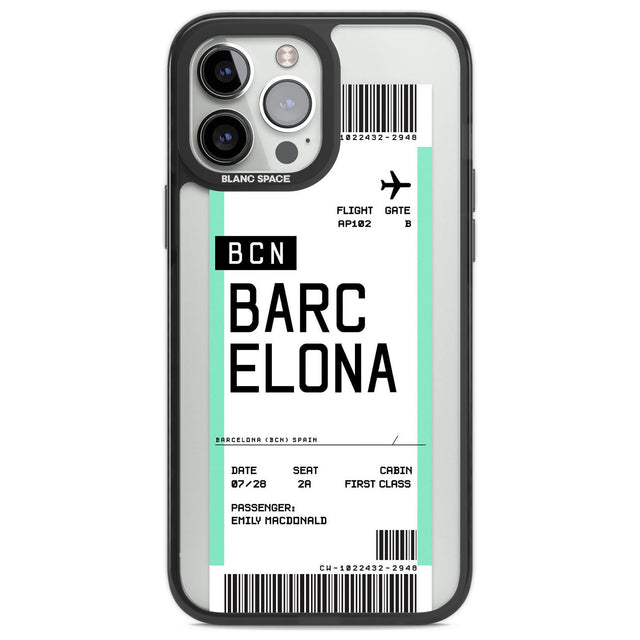 Personalised Barcelona Boarding Pass Custom Phone Case iPhone 13 Pro Max / Black Impact Case,iPhone 14 Pro Max / Black Impact Case Blanc Space