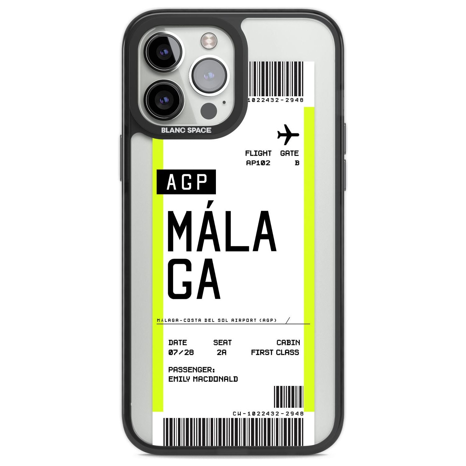 Personalised Málaga Boarding Pass Custom Phone Case iPhone 13 Pro Max / Black Impact Case,iPhone 14 Pro Max / Black Impact Case Blanc Space