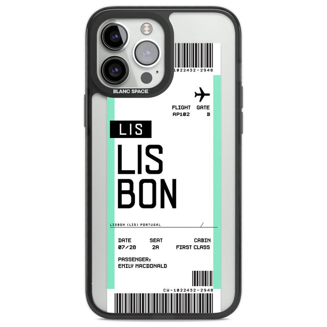 Personalised Lisbon Boarding Pass Custom Phone Case iPhone 13 Pro Max / Black Impact Case,iPhone 14 Pro Max / Black Impact Case Blanc Space