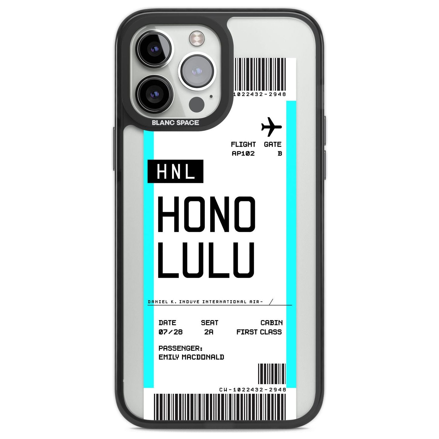 Personalised Honolulu Boarding Pass Custom Phone Case iPhone 13 Pro Max / Black Impact Case,iPhone 14 Pro Max / Black Impact Case Blanc Space