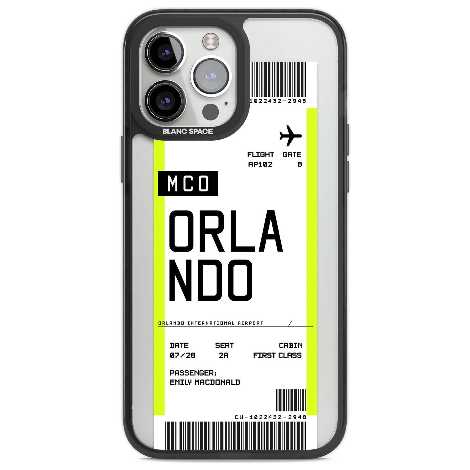Personalised Orlando Boarding Pass Custom Phone Case iPhone 13 Pro Max / Black Impact Case,iPhone 14 Pro Max / Black Impact Case Blanc Space