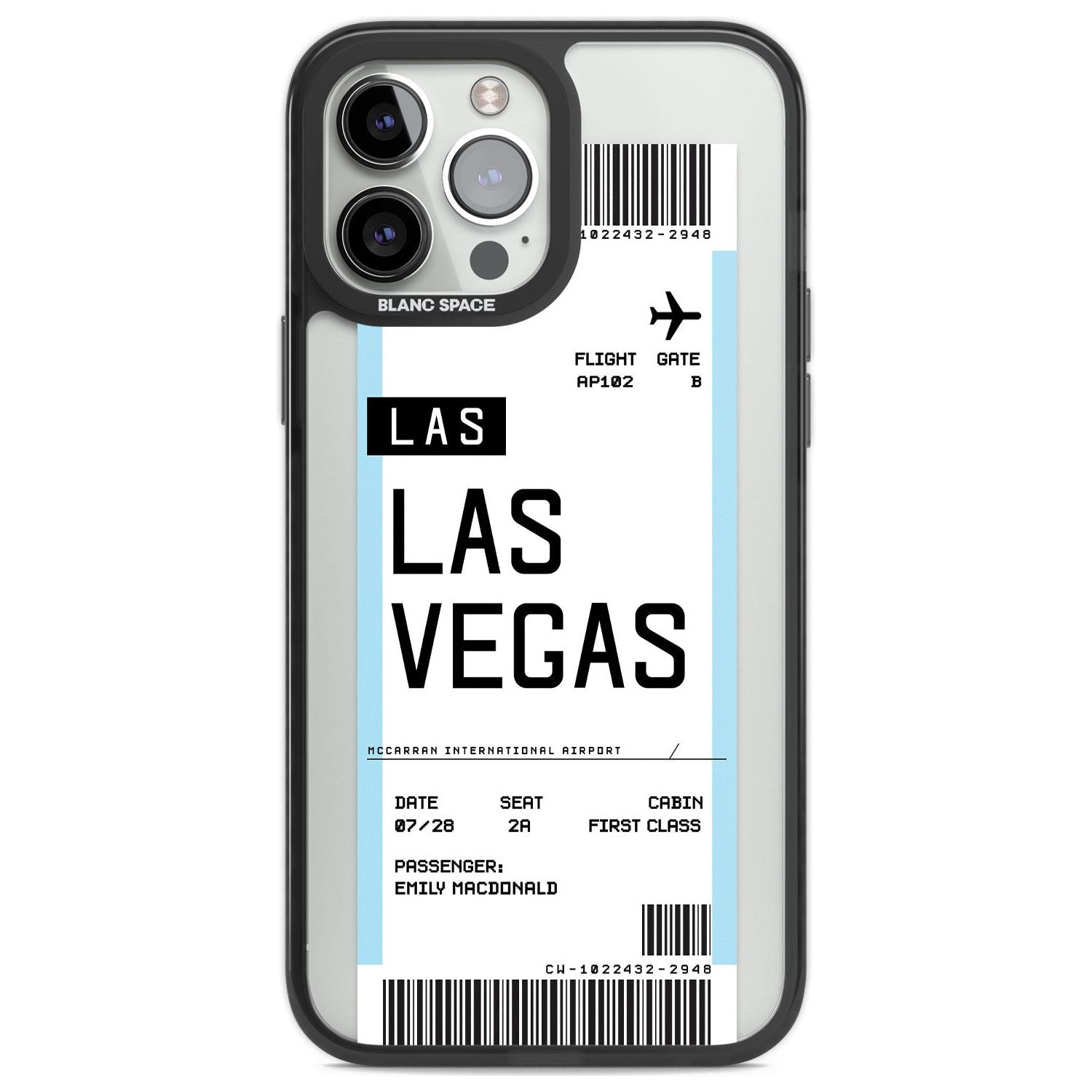 Personalised Las Vegas Boarding Pass Custom Phone Case iPhone 13 Pro Max / Black Impact Case,iPhone 14 Pro Max / Black Impact Case Blanc Space