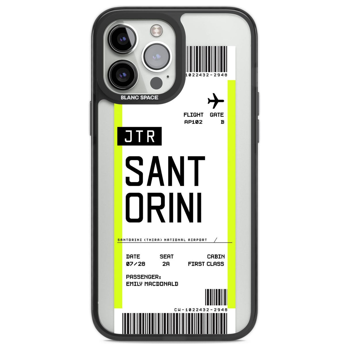 Personalised Santorini Boarding Pass Custom Phone Case iPhone 13 Pro Max / Black Impact Case,iPhone 14 Pro Max / Black Impact Case Blanc Space