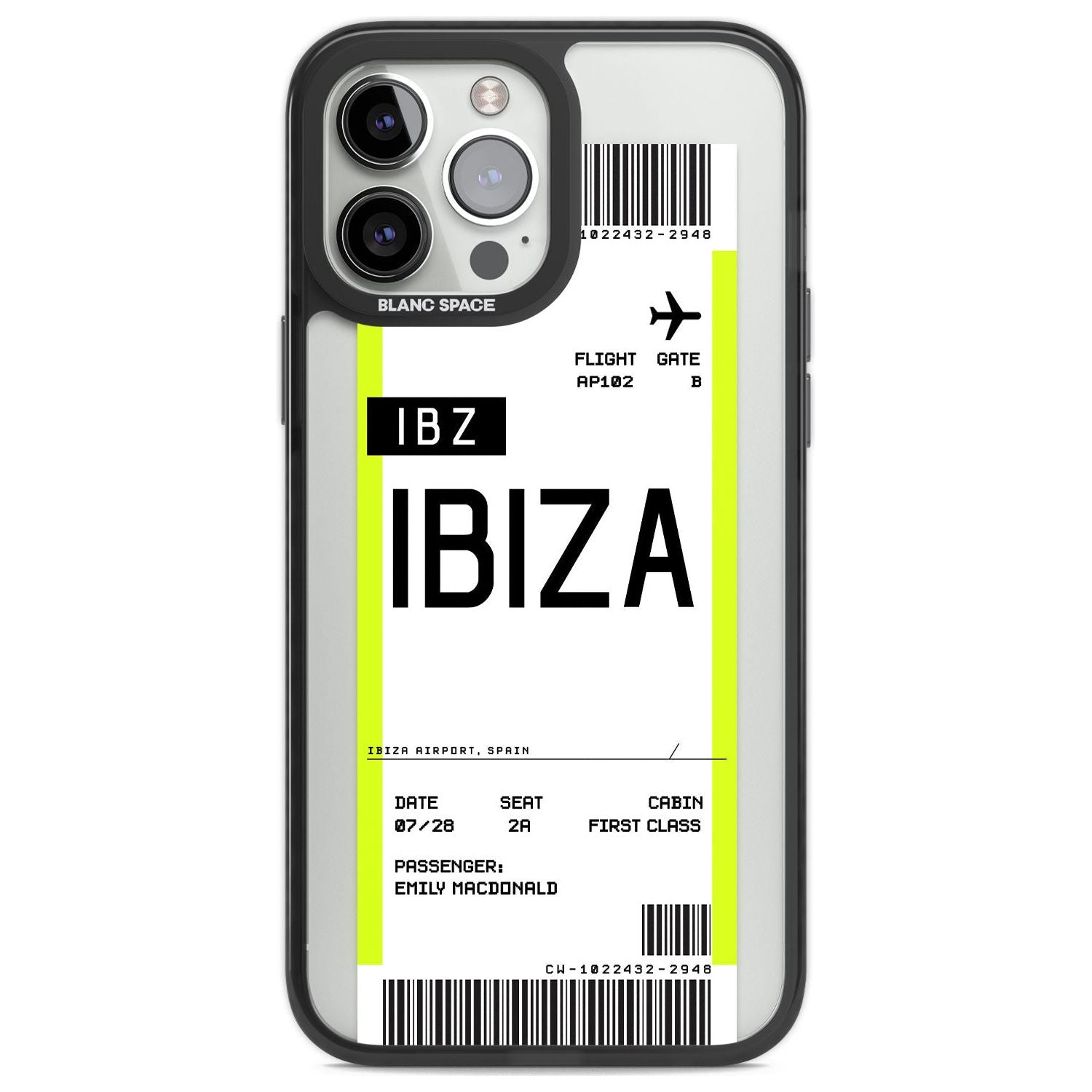 Personalised Ibiza Boarding Pass Custom Phone Case iPhone 13 Pro Max / Black Impact Case,iPhone 14 Pro Max / Black Impact Case Blanc Space
