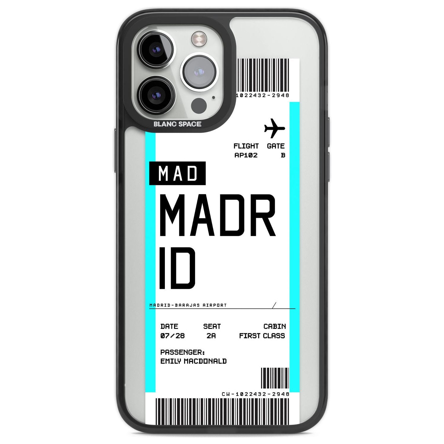 Personalised Madrid Boarding Pass Custom Phone Case iPhone 13 Pro Max / Black Impact Case,iPhone 14 Pro Max / Black Impact Case Blanc Space