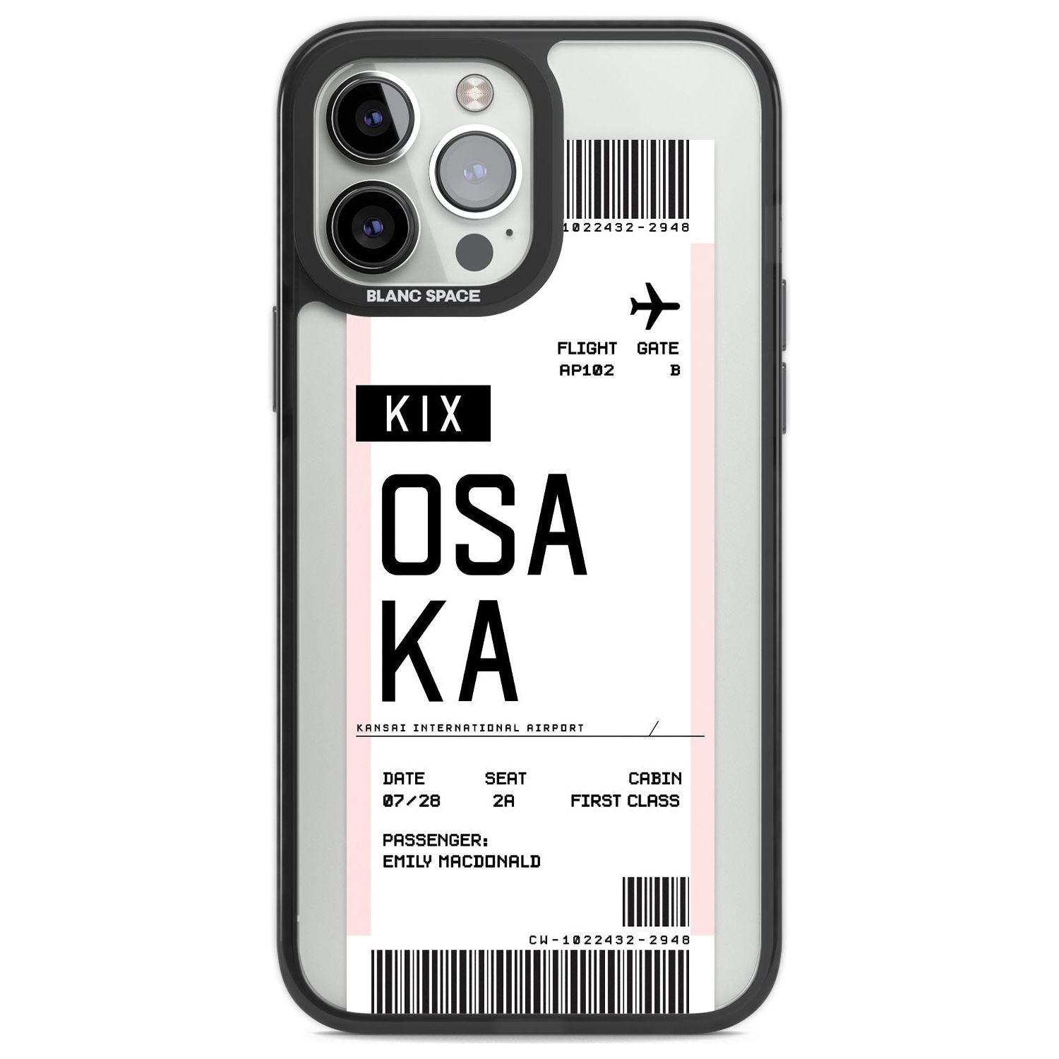 Personalised Osaka Boarding Pass Custom Phone Case iPhone 13 Pro Max / Black Impact Case,iPhone 14 Pro Max / Black Impact Case Blanc Space