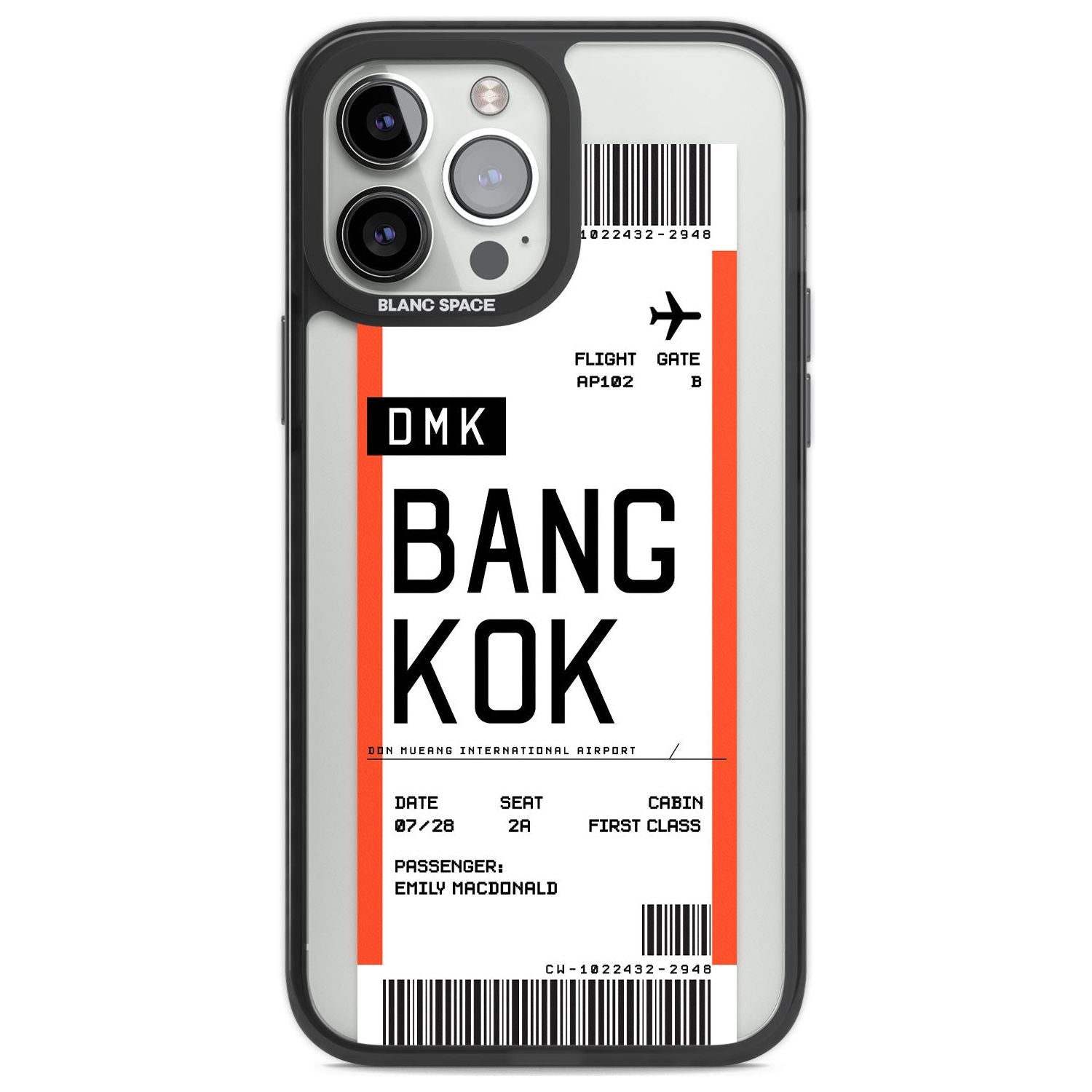Personalised Bangkok Boarding Pass Custom Phone Case iPhone 13 Pro Max / Black Impact Case,iPhone 14 Pro Max / Black Impact Case Blanc Space