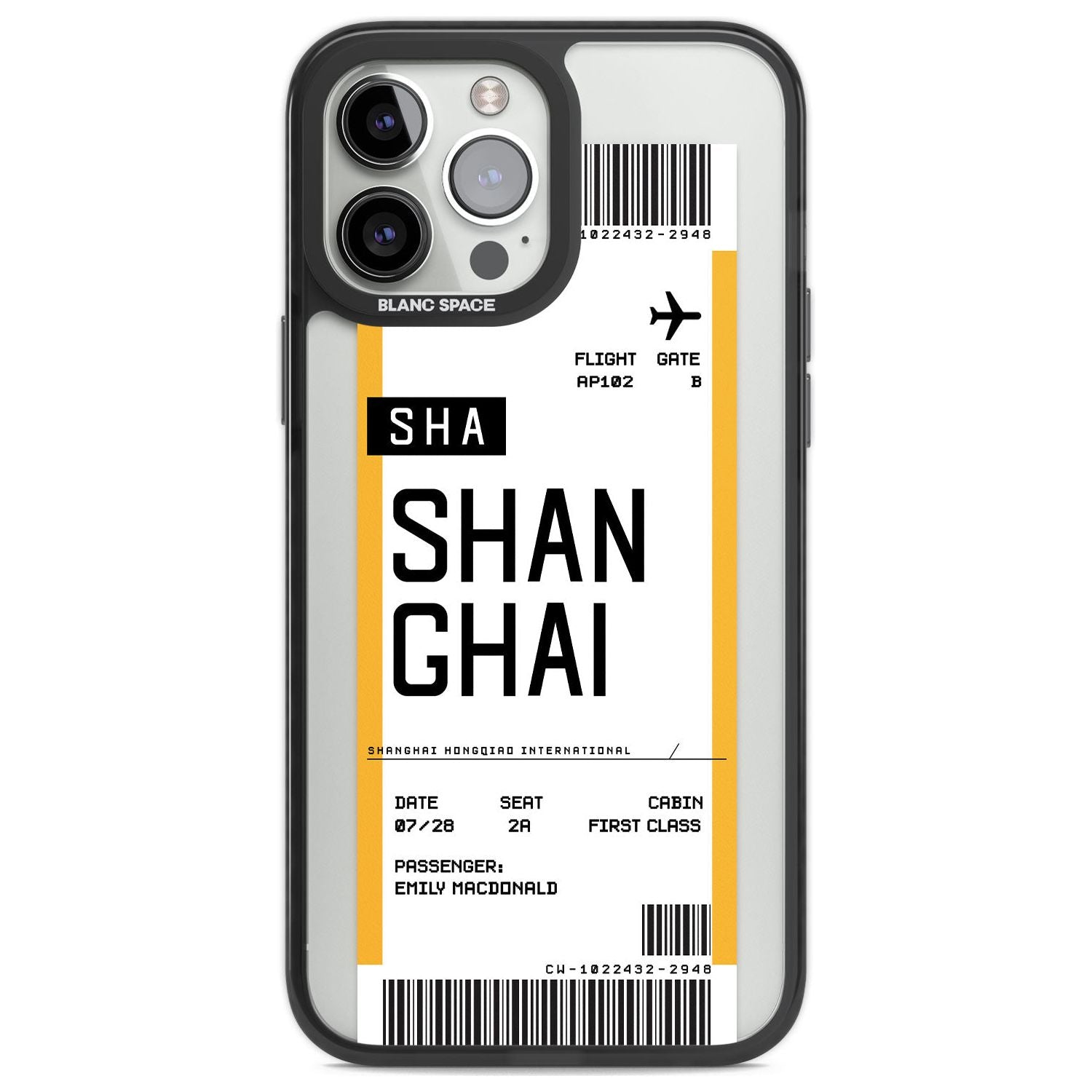 Personalised Shangai Boarding Pass Custom Phone Case iPhone 13 Pro Max / Black Impact Case,iPhone 14 Pro Max / Black Impact Case Blanc Space