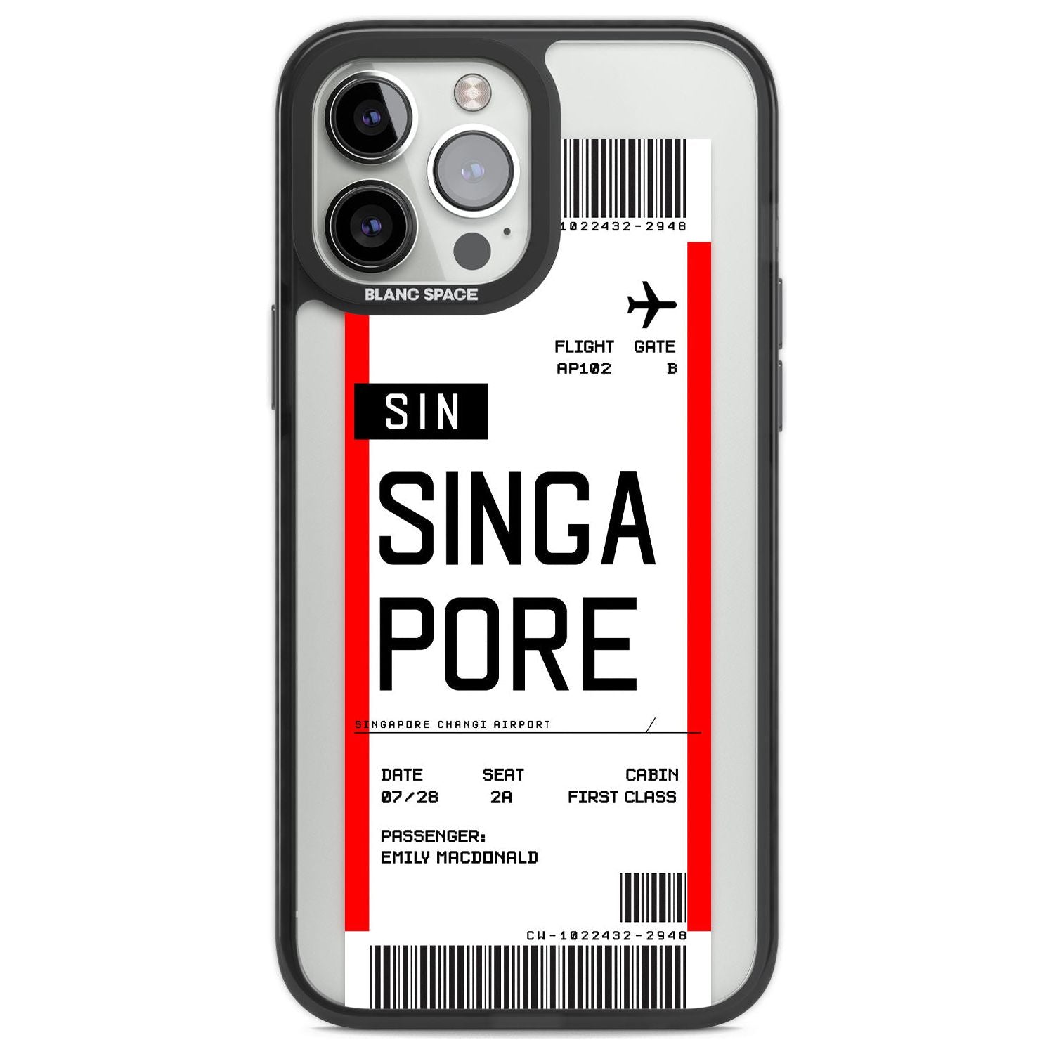 Personalised Singapore Boarding Pass Custom Phone Case iPhone 13 Pro Max / Black Impact Case,iPhone 14 Pro Max / Black Impact Case Blanc Space