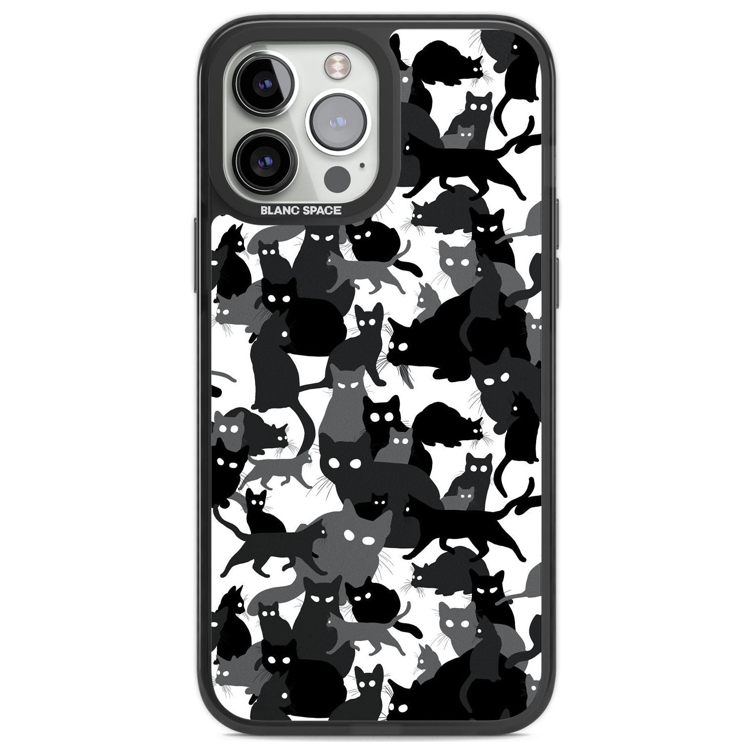 Black & White Cat Camouflage Phone Case iPhone 13 Pro Max / Black Impact Case,iPhone 14 Pro Max / Black Impact Case Blanc Space