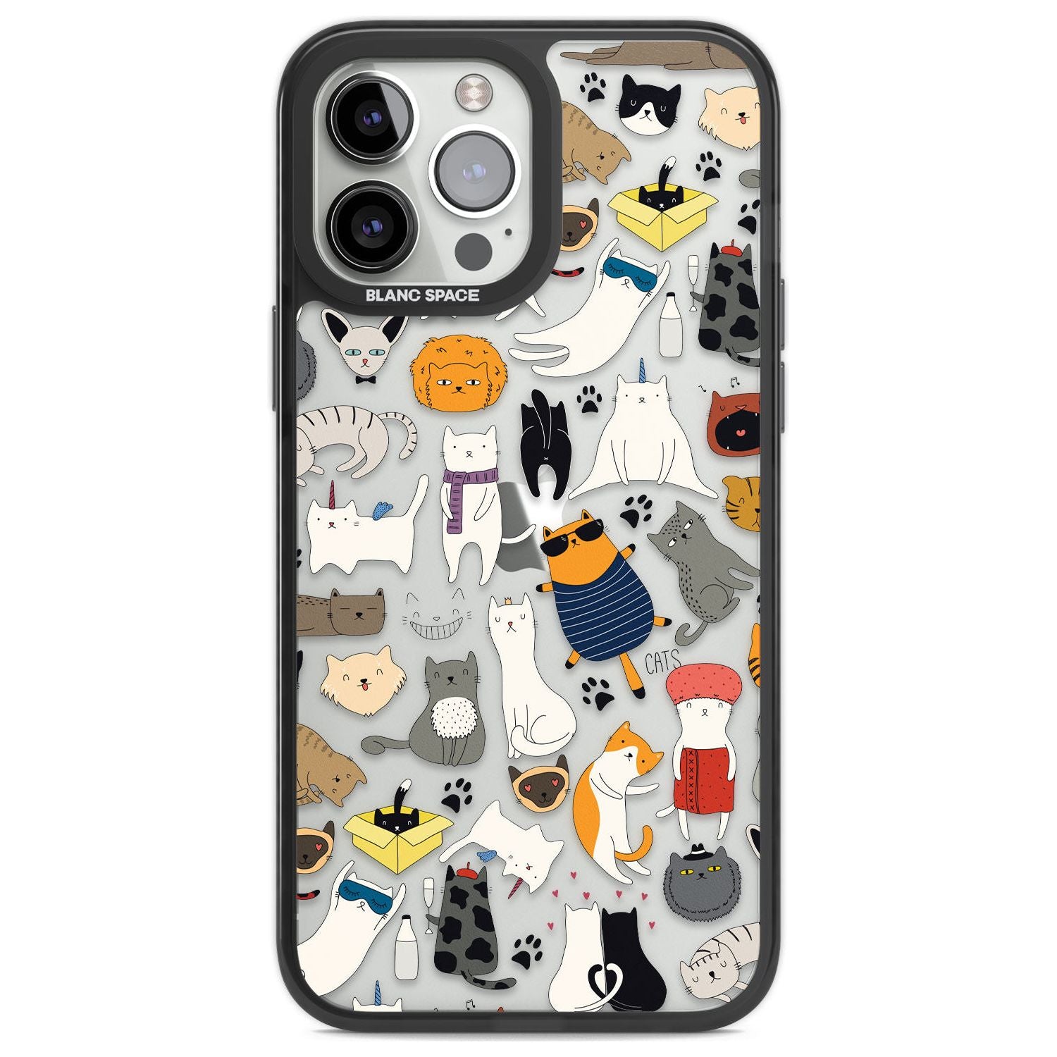 Cartoon Cat Collage Phone Case iPhone 13 Pro Max / Black Impact Case,iPhone 14 Pro Max / Black Impact Case Blanc Space