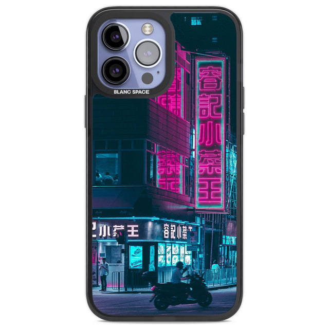 Motorcylist & Signs - Neon Cities Photographs Phone Case iPhone 13 Pro Max / Black Impact Case,iPhone 14 Pro Max / Black Impact Case Blanc Space