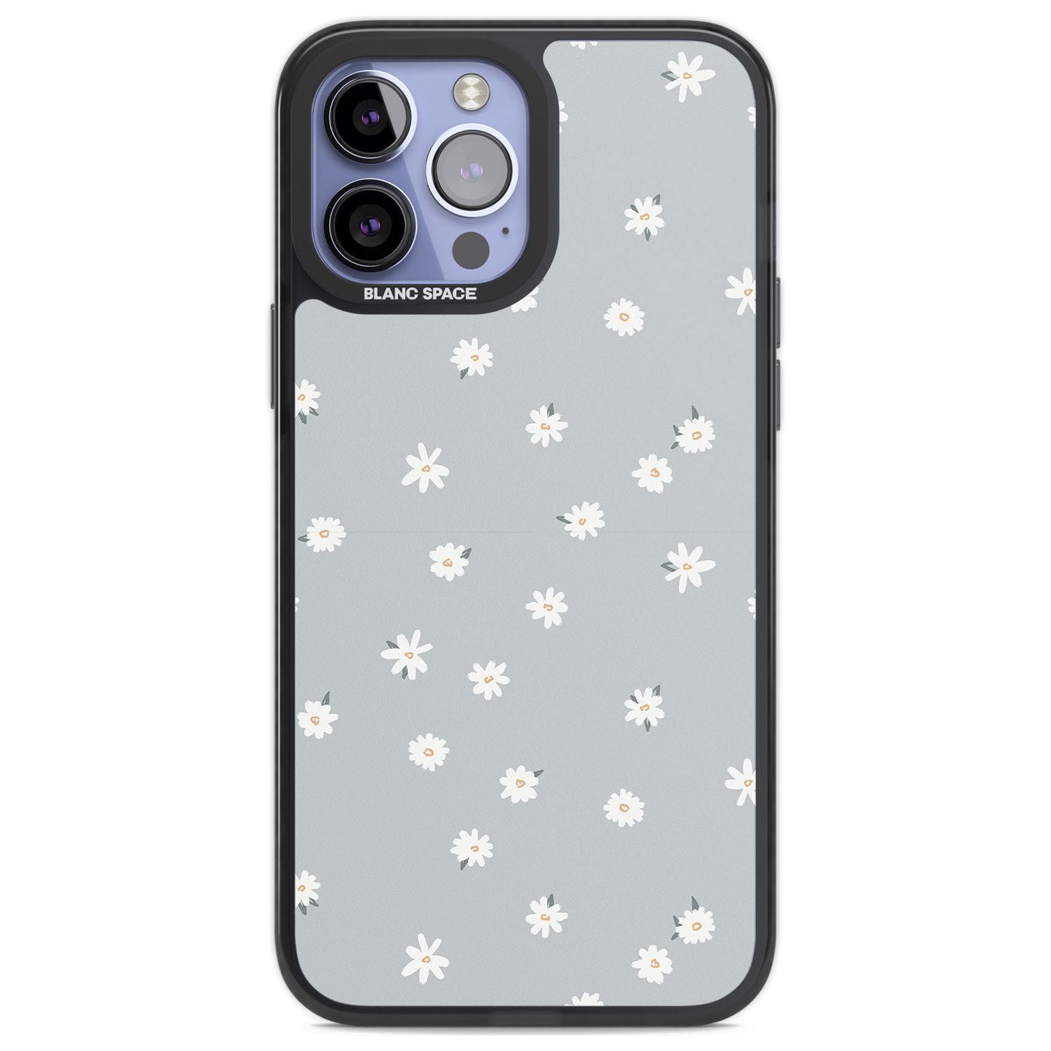 Painted Daisy Blue-Grey Cute Phone Case iPhone 13 Pro Max / Black Impact Case,iPhone 14 Pro Max / Black Impact Case Blanc Space