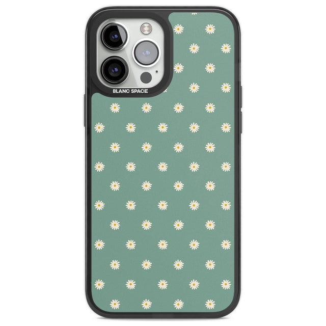 Daisy Pattern Teal Cute Floral Phone Case iPhone 13 Pro Max / Black Impact Case,iPhone 14 Pro Max / Black Impact Case Blanc Space
