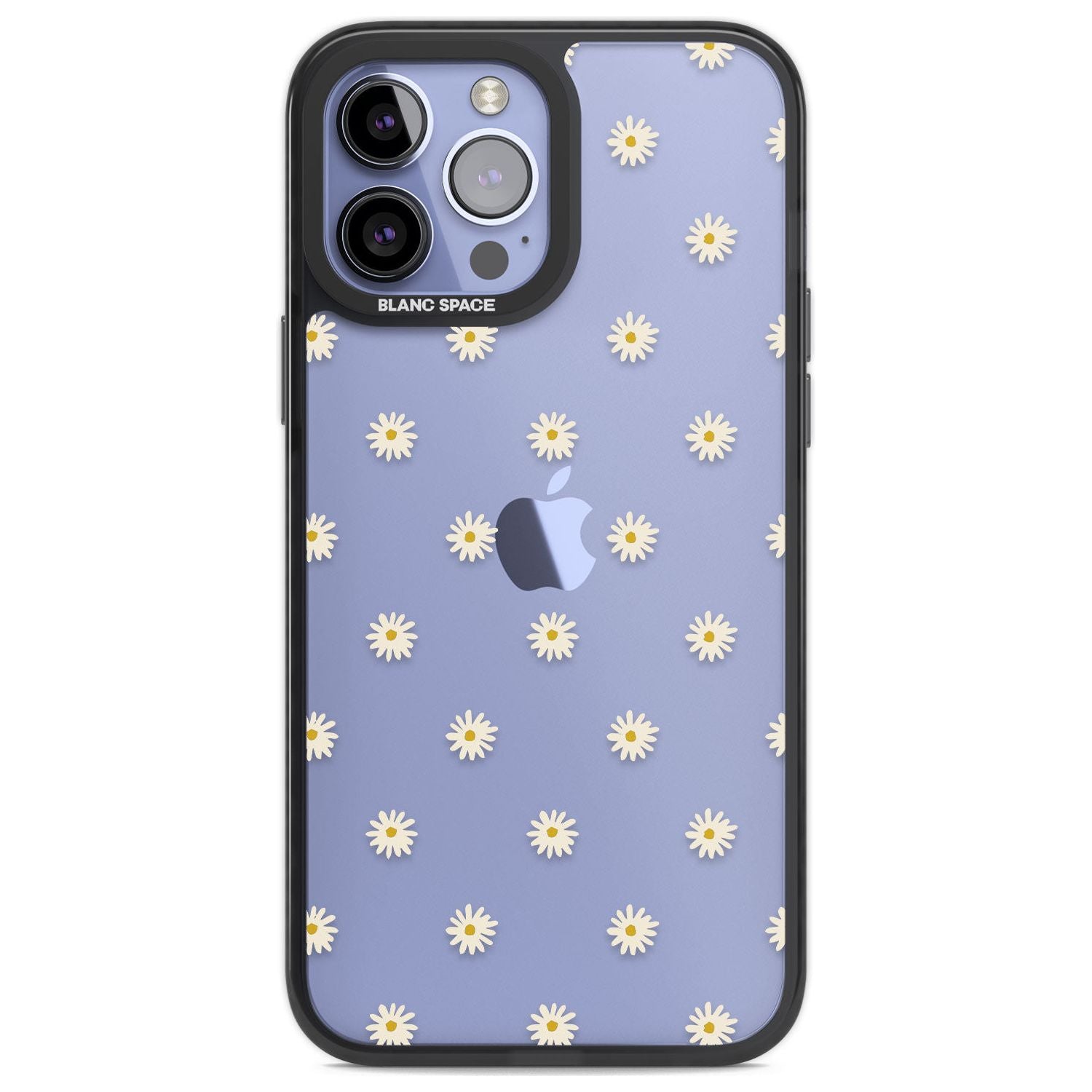 Daisy Pattern Transparent Cute Floral Phone Case iPhone 13 Pro Max / Black Impact Case,iPhone 14 Pro Max / Black Impact Case Blanc Space