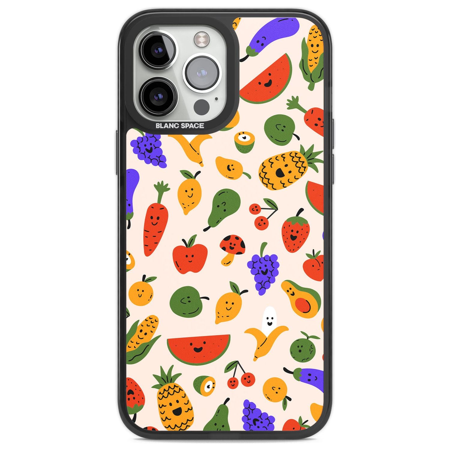 Mixed Kawaii Food Icons - Solid Phone Case iPhone 13 Pro Max / Black Impact Case,iPhone 14 Pro Max / Black Impact Case Blanc Space