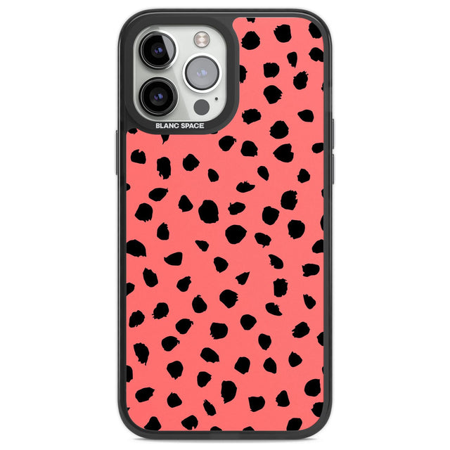 Black on Salmon Pink Dalmatian Polka Dot Spots Phone Case iPhone 13 Pro Max / Black Impact Case,iPhone 14 Pro Max / Black Impact Case Blanc Space